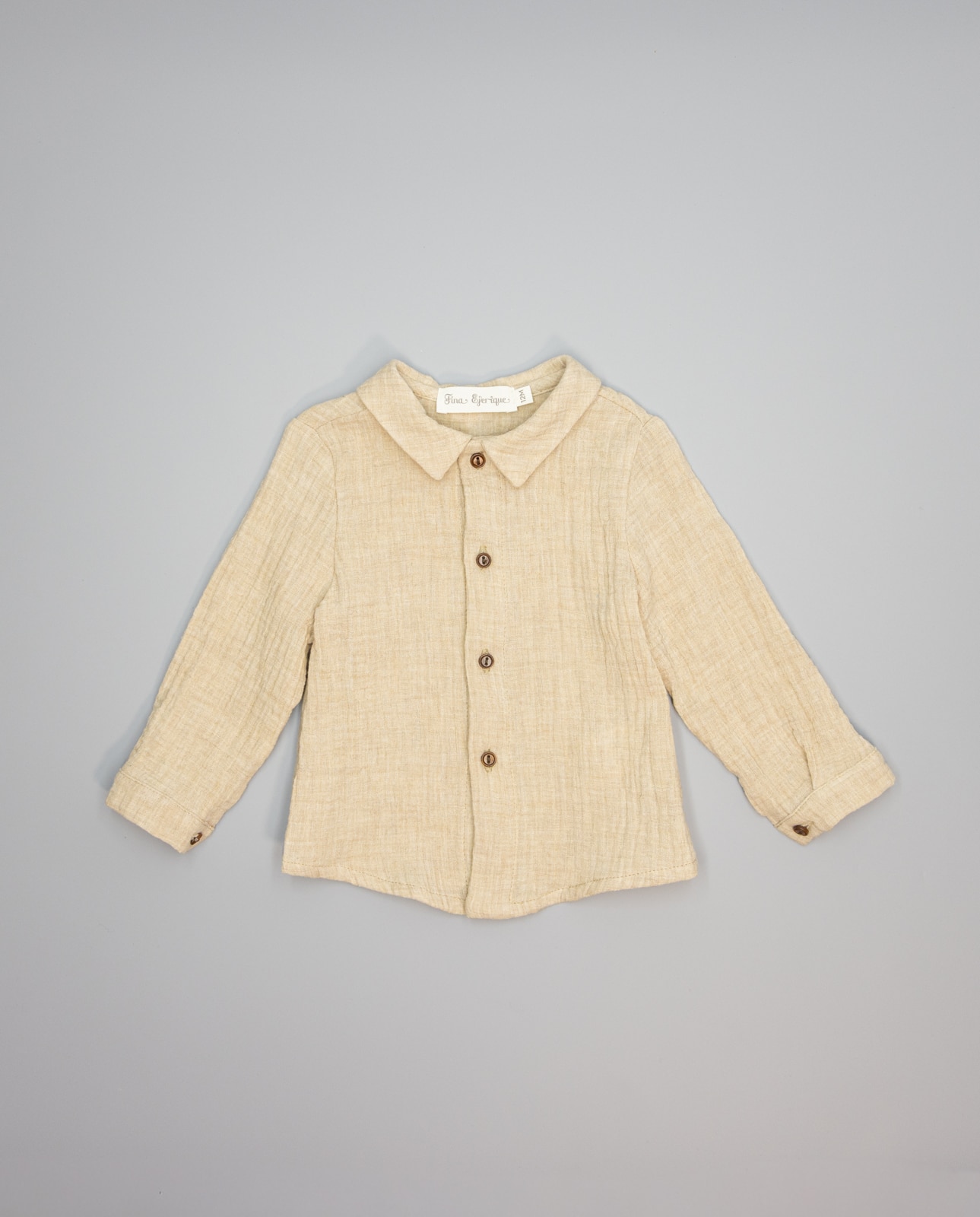 Imagem 0 de Camisa Infantil Bege de Algodão com Gola e Botões de Madeira
