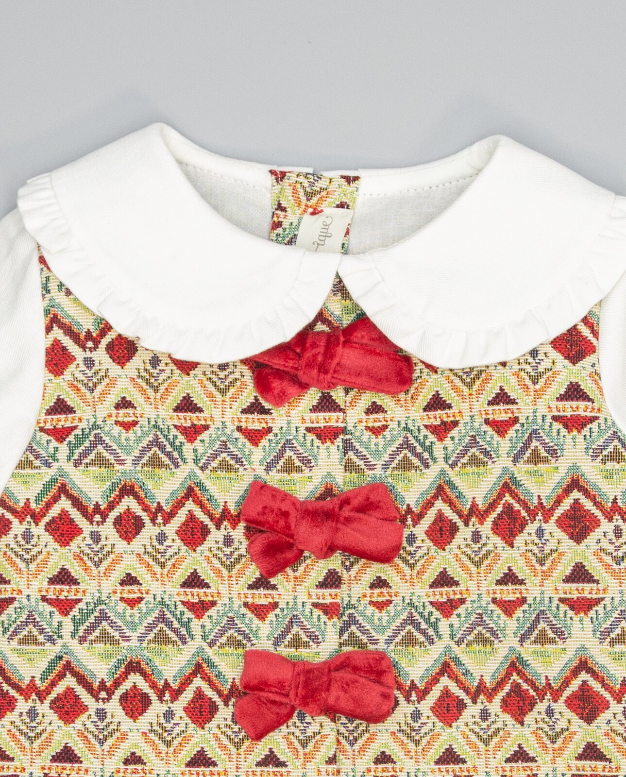 Vestido Pichi de Tecido Tapeçaria com Laços Frontais Vermelho-3