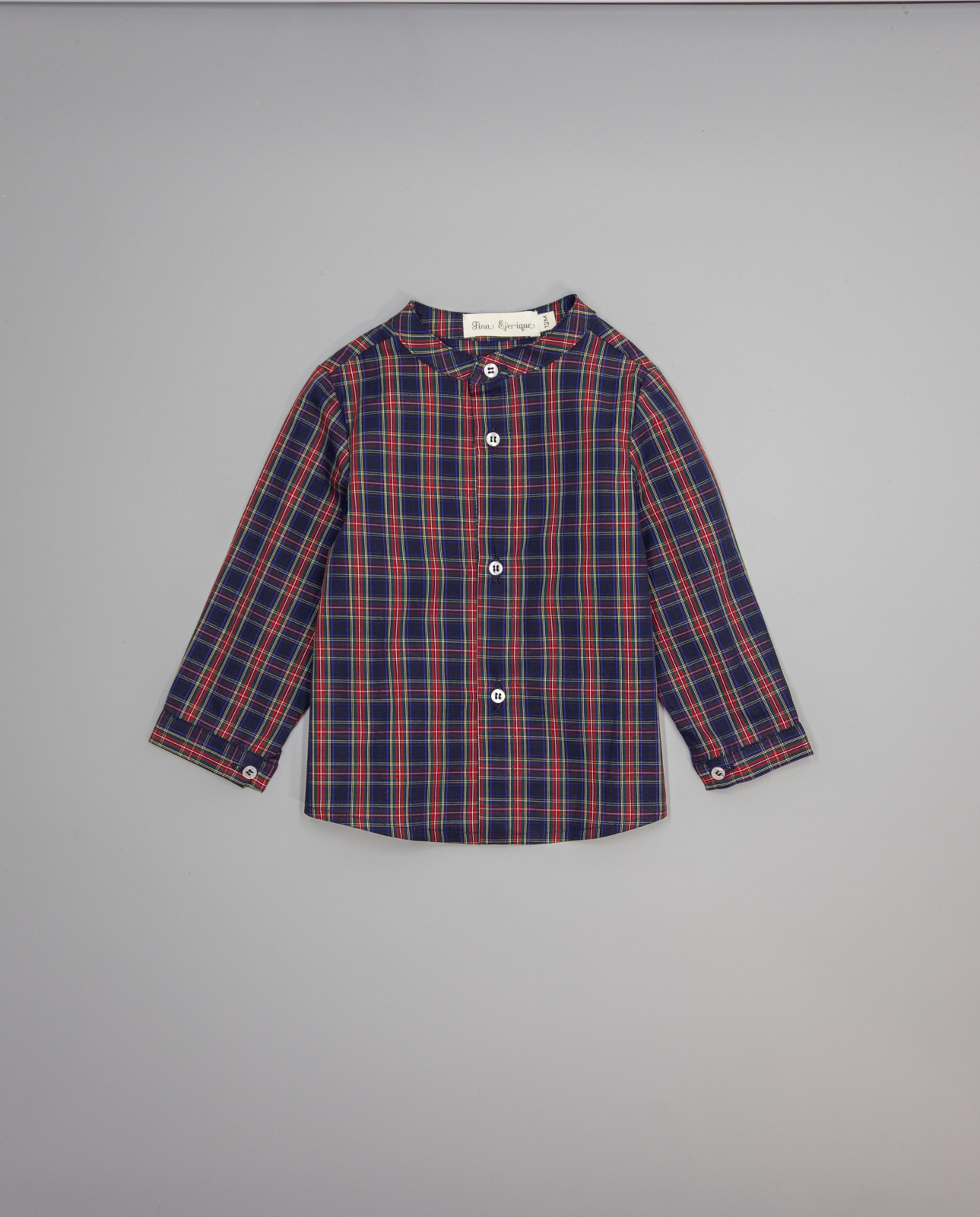 Imagem 0 de Camisa Infantil de Viella Aos Quadrados Escoceses em Vermelho e Marinho com Gola À Padre