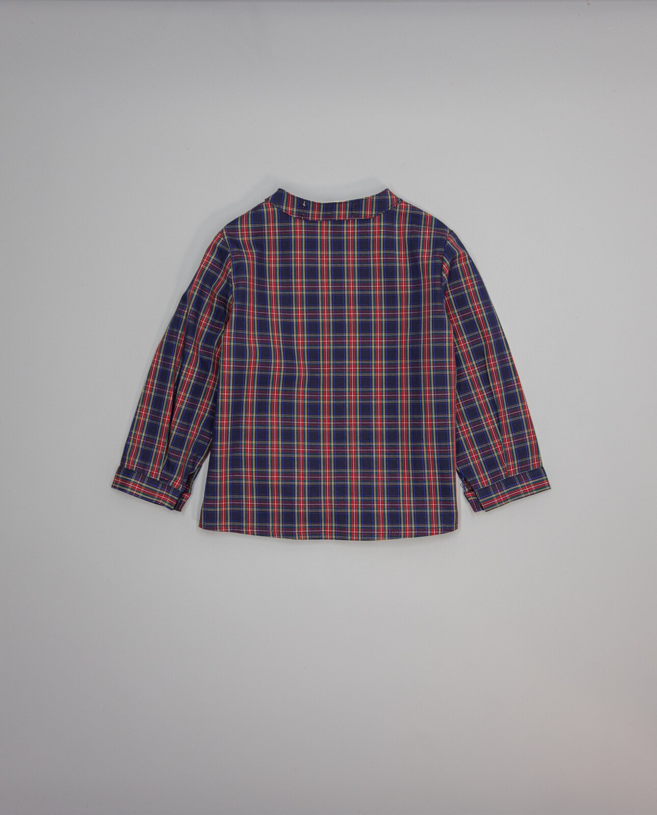 Camisa Infantil de Viella Aos Quadrados Escoceses em Vermelho e Marinho com Gola À Padre Marinho-2