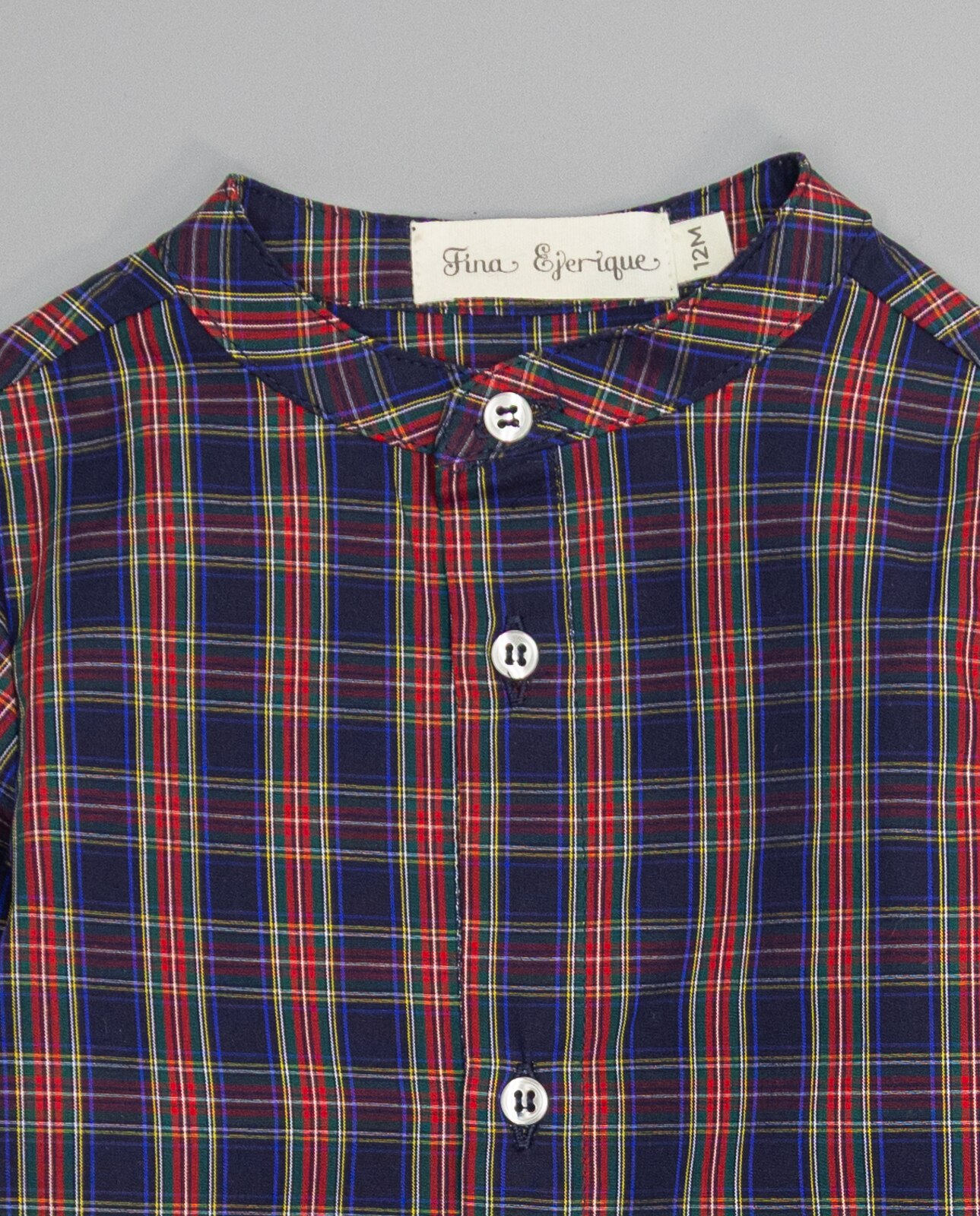 Camisa Infantil de Viella Aos Quadrados Escoceses em Vermelho e Marinho com Gola À Padre Marinho-3