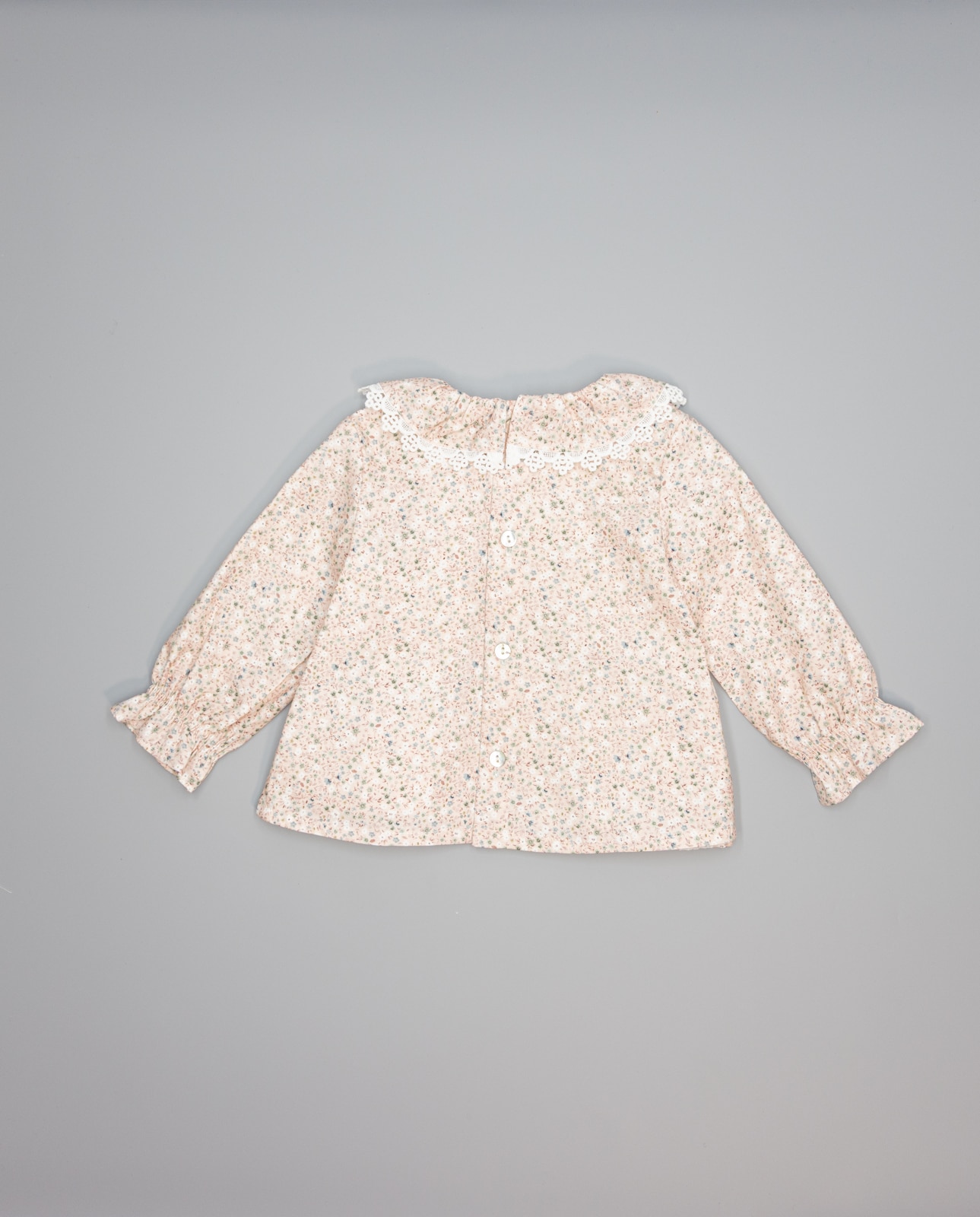 Camisa de Viella Floral Rosa com Folho e Entredós na Frente Rosa-2