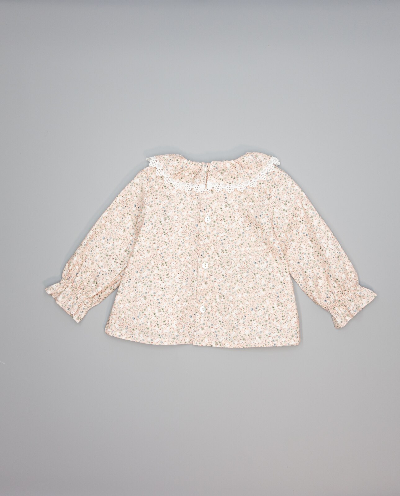 Camisa de Viella Floral Rosa com Folho e Entredós na Frente Rosa-2