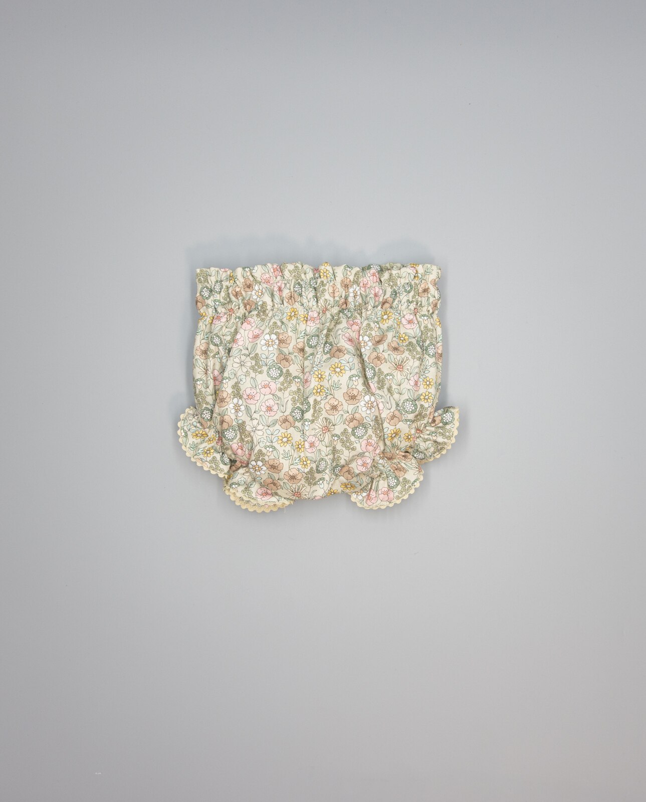 Cueca Bege de Viella Estampada Floral, Acabada com Ondulina em Contraste Torrado-2