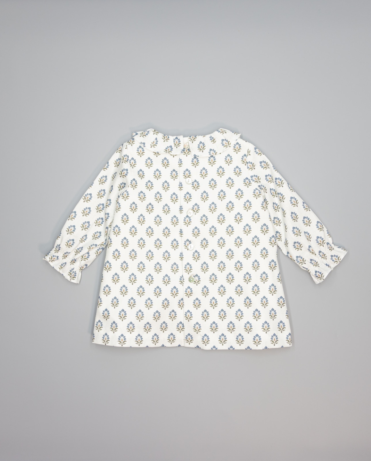 Vestido para Bebé em Viella Floral com Laço e Detalhes de Ondulina Azul-2