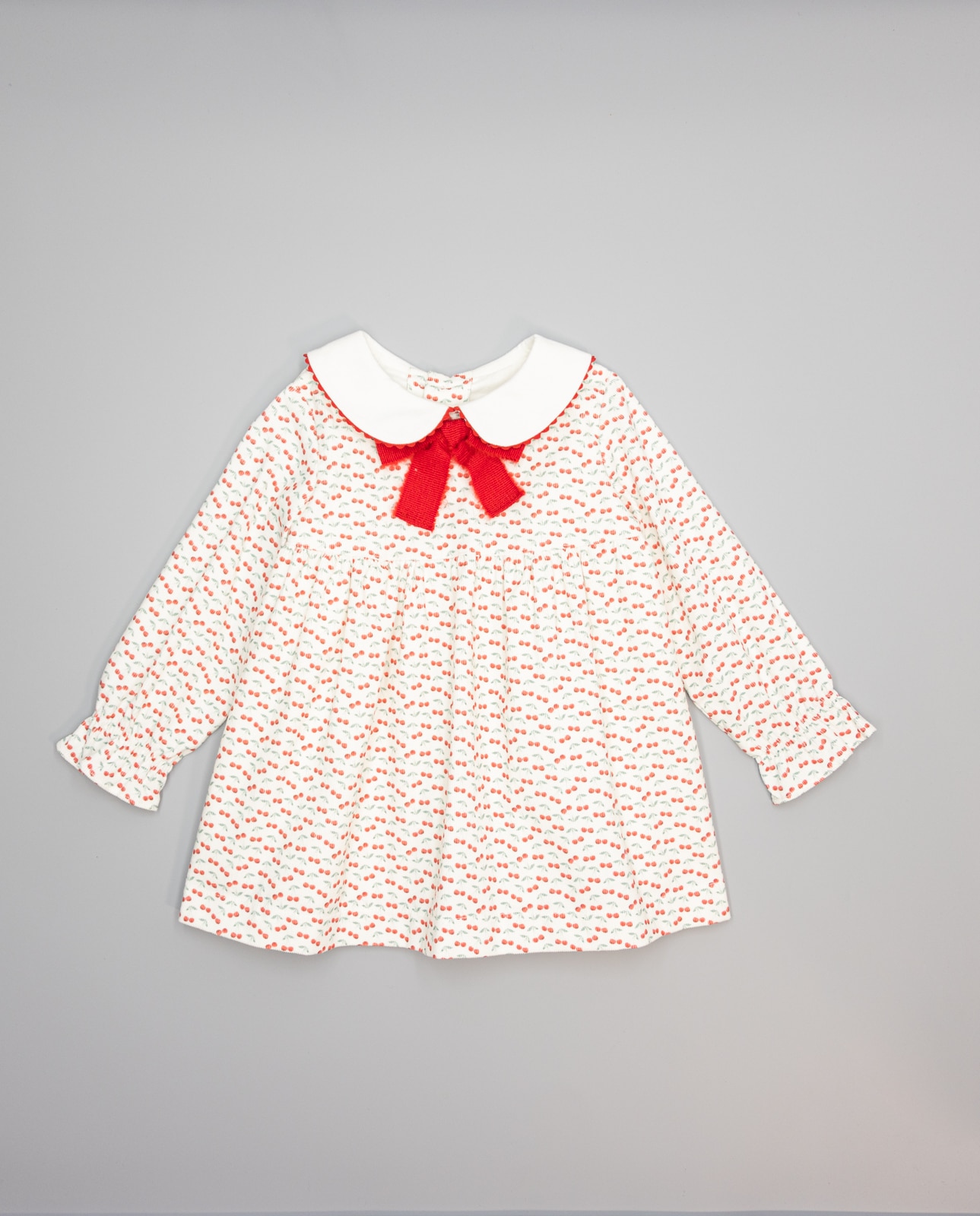 Imagem 0 de Vestido de Microbombazina de Cerejas com Gola de Pikunela e Laço Grosgrain