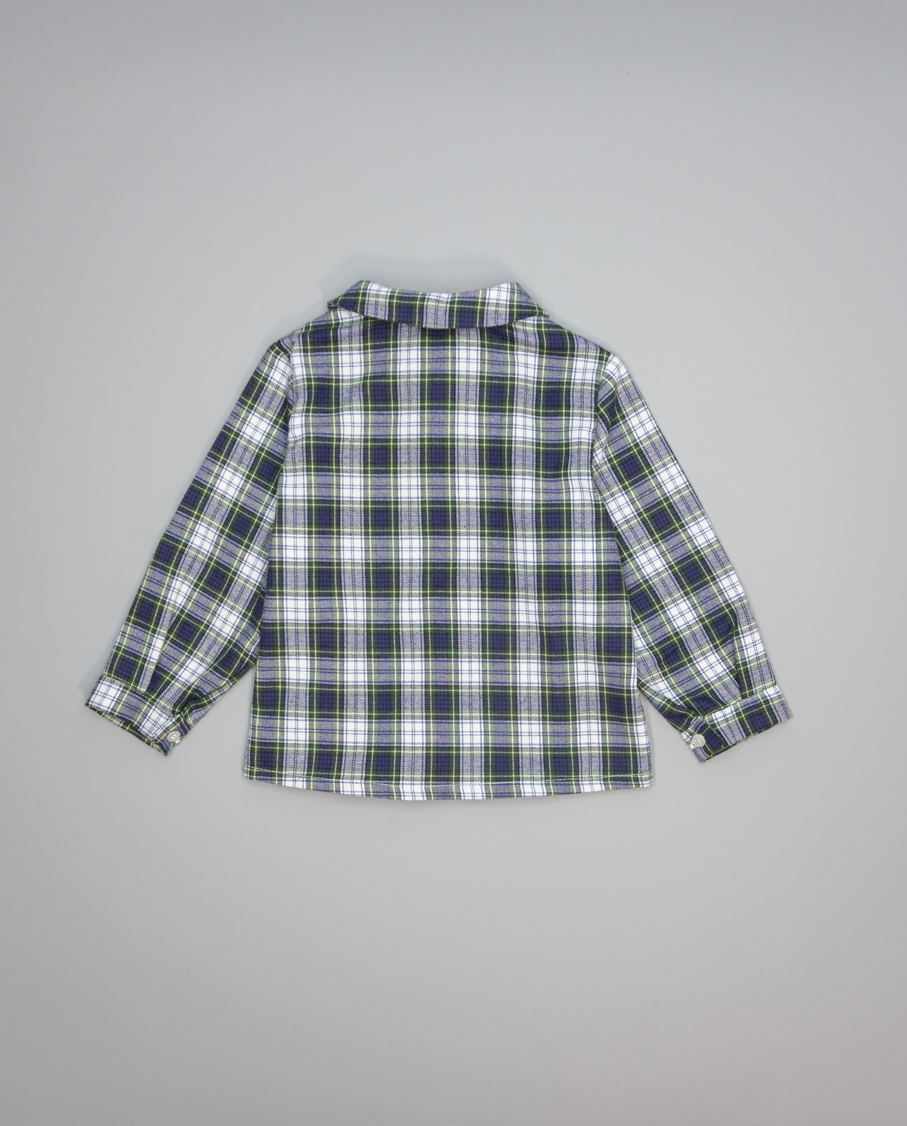 Camisa Infantil de Viella Aos Quadrados em Verde e Azul com Gola Verde-2