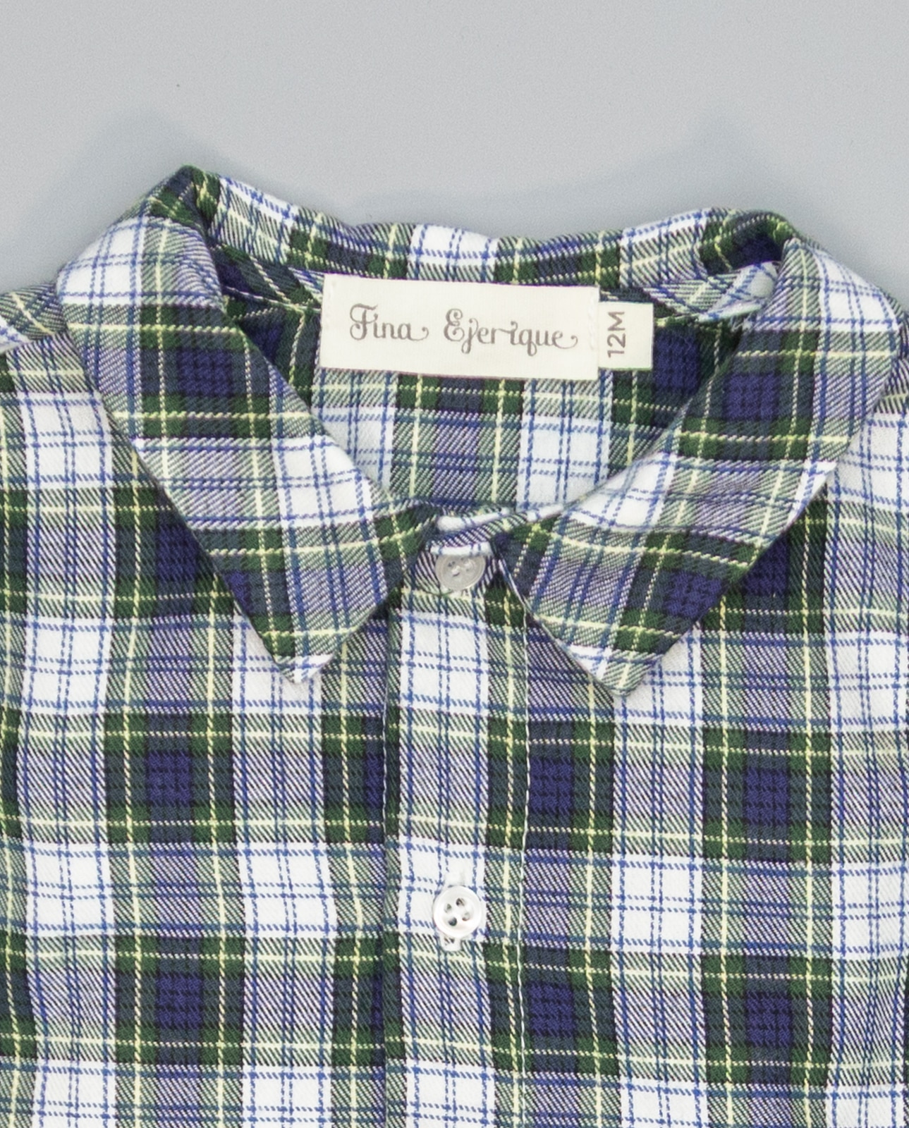 Camisa Infantil de Viella Aos Quadrados em Verde e Azul com Gola Verde-3