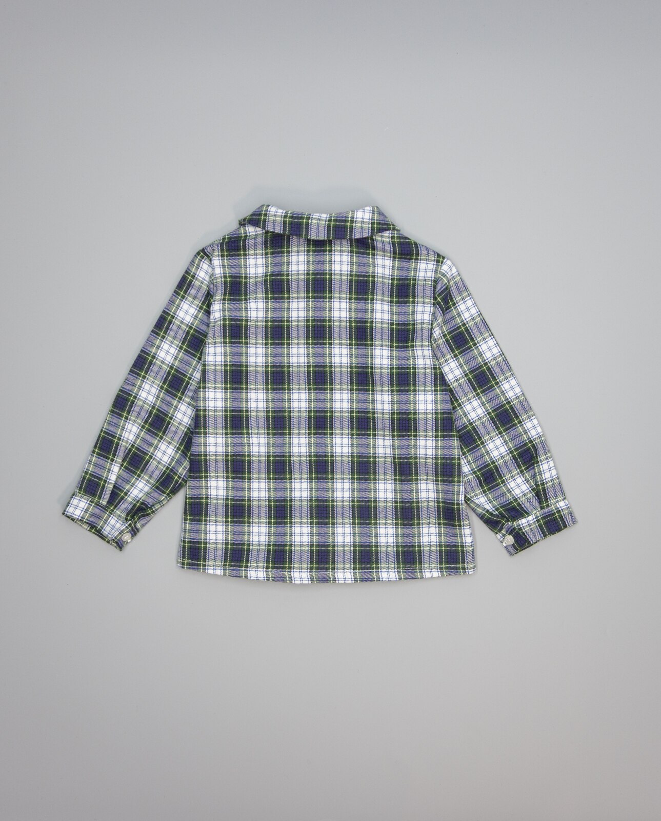 Camisa Infantil de Viella Aos Quadrados em Verde e Azul com Gola Verde-2