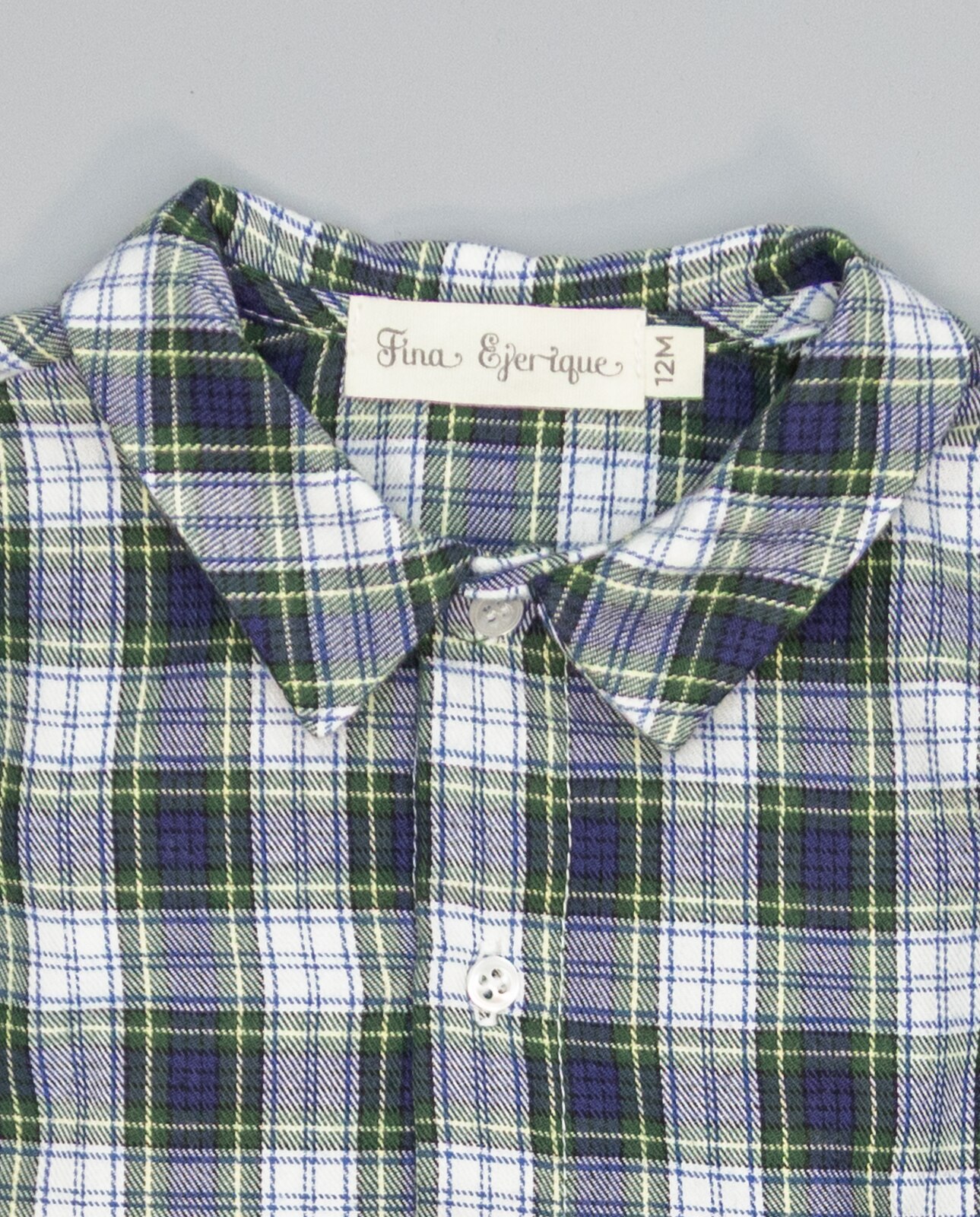 Camisa Infantil de Viella Aos Quadrados em Verde e Azul com Gola Verde-3