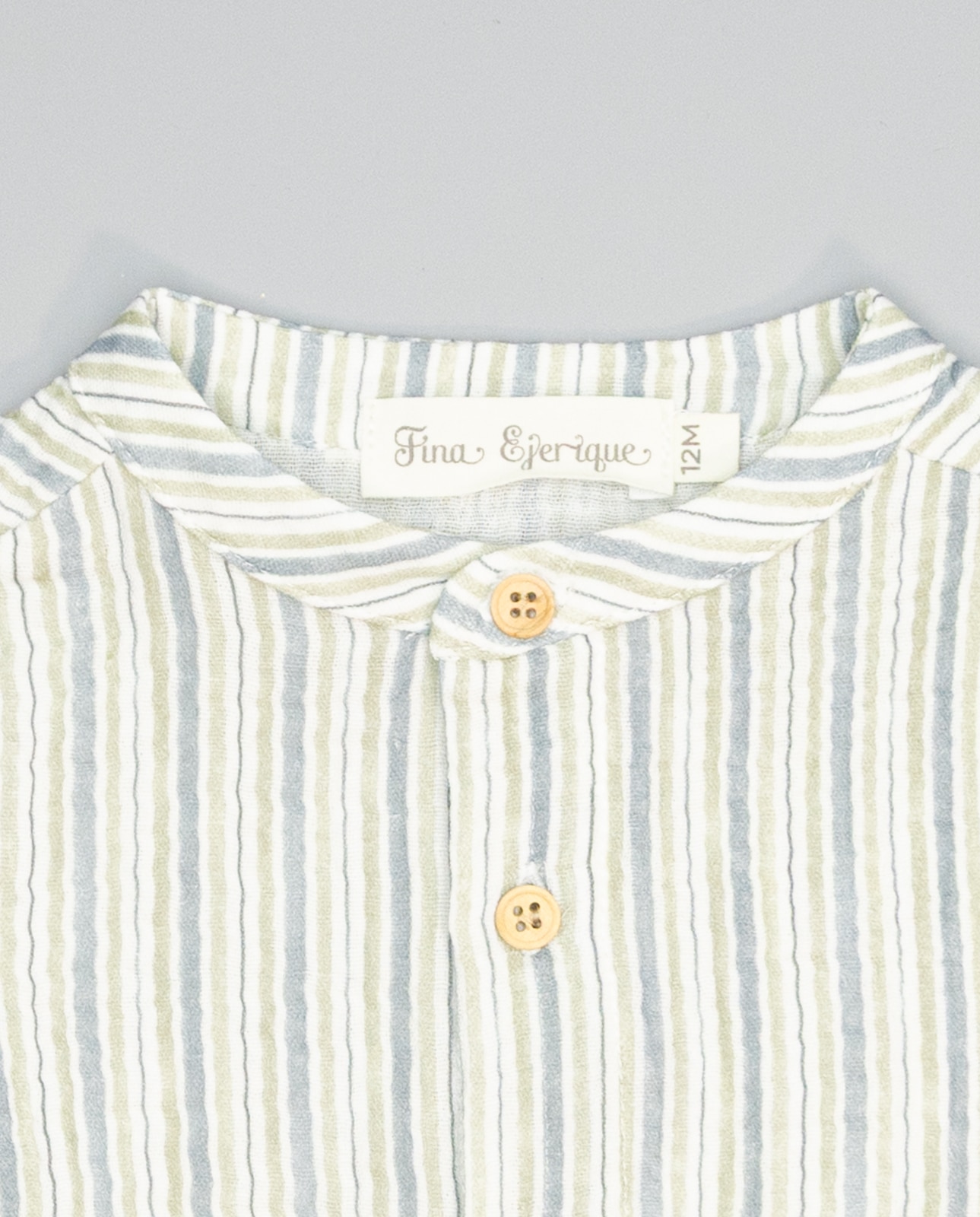Camisa Infantil de Gase de Tecido Duplo Às Riscas em Azul e Topo com Gola À Padre Azul-4