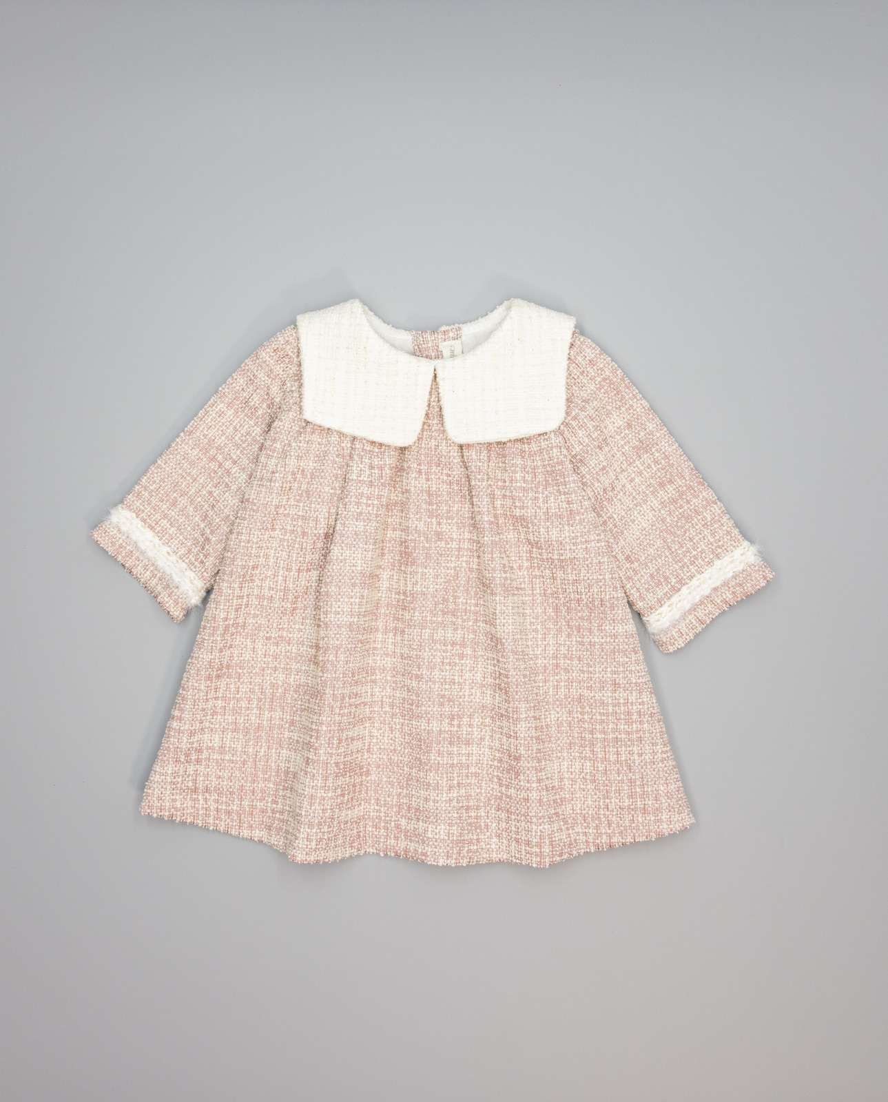 Imagem 0 de Vestido Rosa de Tweed, Gola Marinheiro Bege e Cinta de Mohair