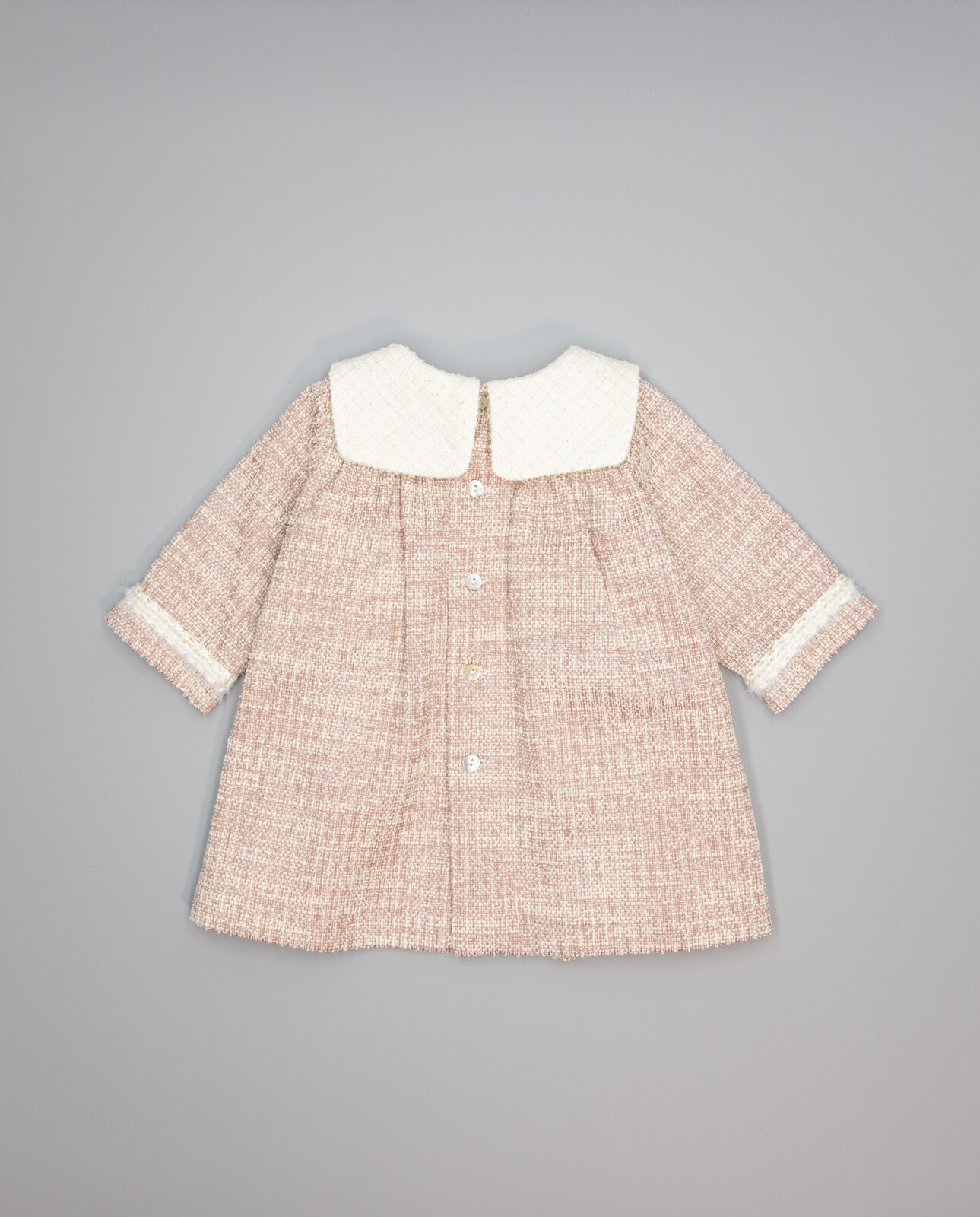 Vestido Rosa de Tweed, Gola Marinheiro Bege e Cinta de Mohair Rosa-2