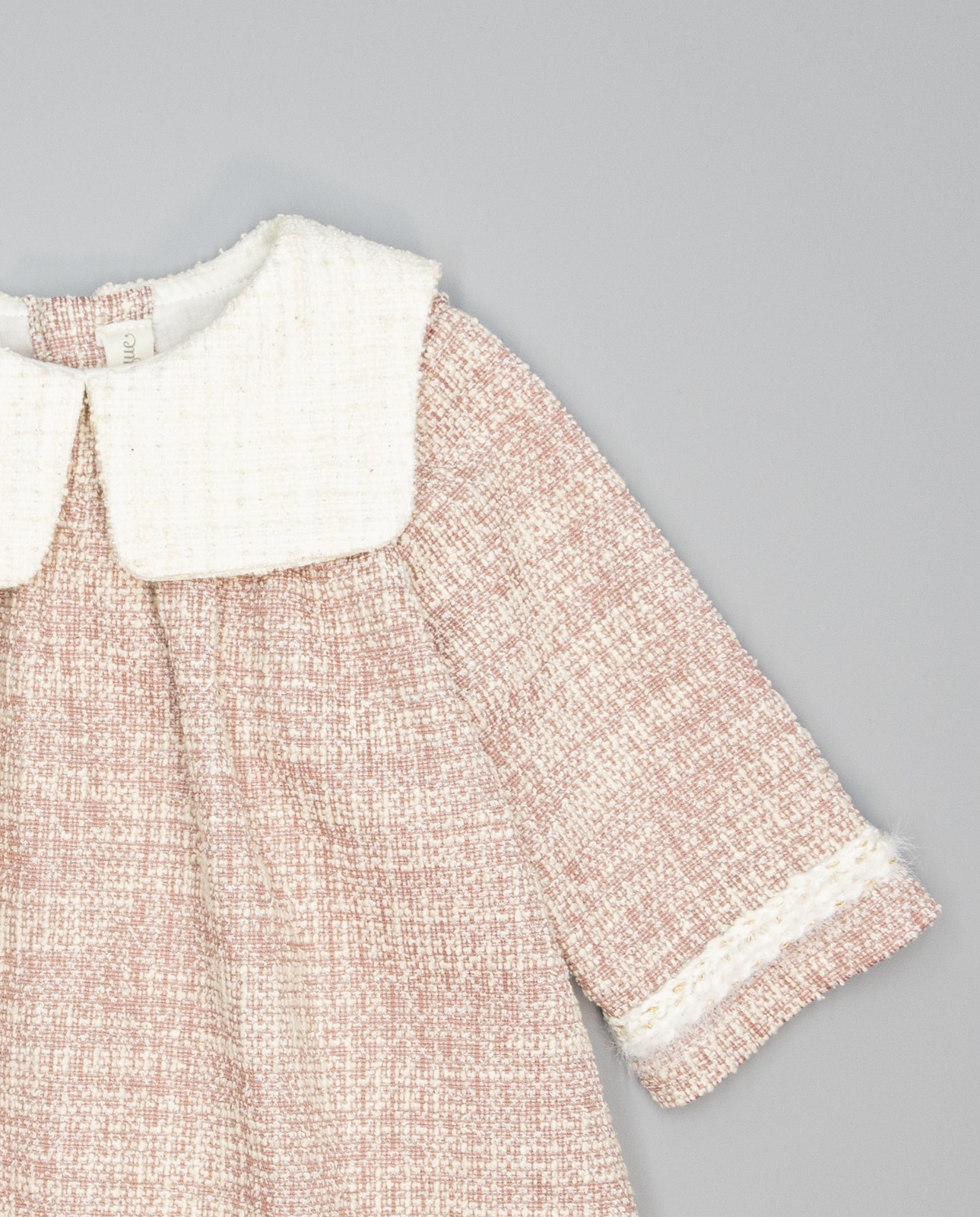 Vestido Rosa de Tweed, Gola Marinheiro Bege e Cinta de Mohair Rosa-3