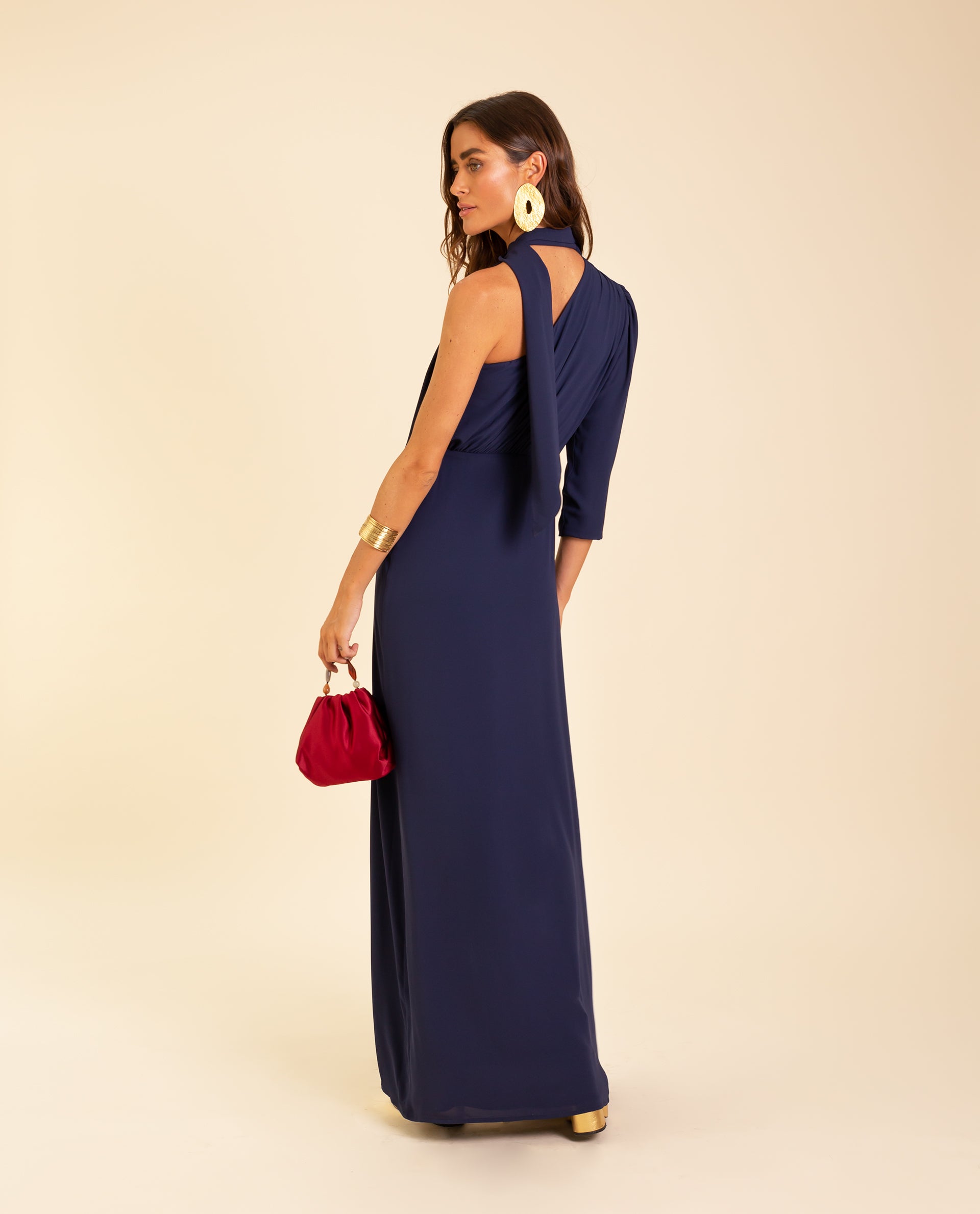 Vestido Comprido Assimétrico com Abertura Azul-marinho-3
