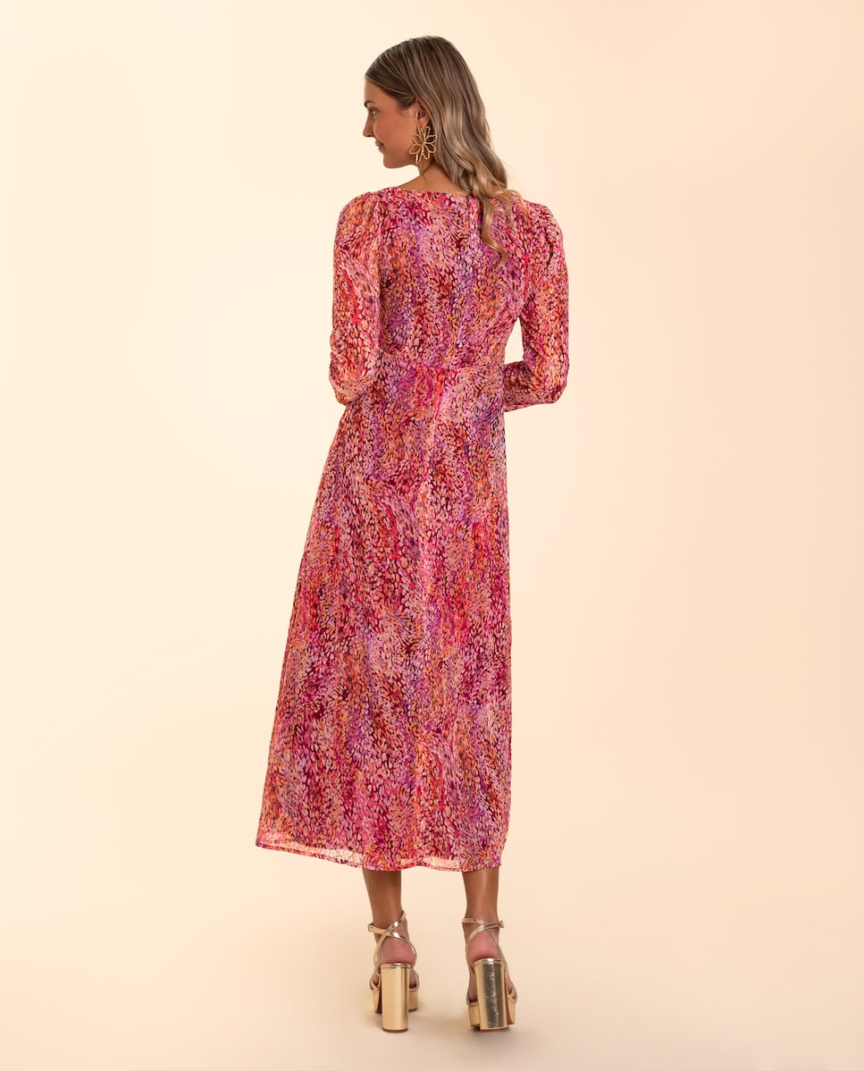 Vestido Midi Estampado com Manga Comprida Multicolor-3