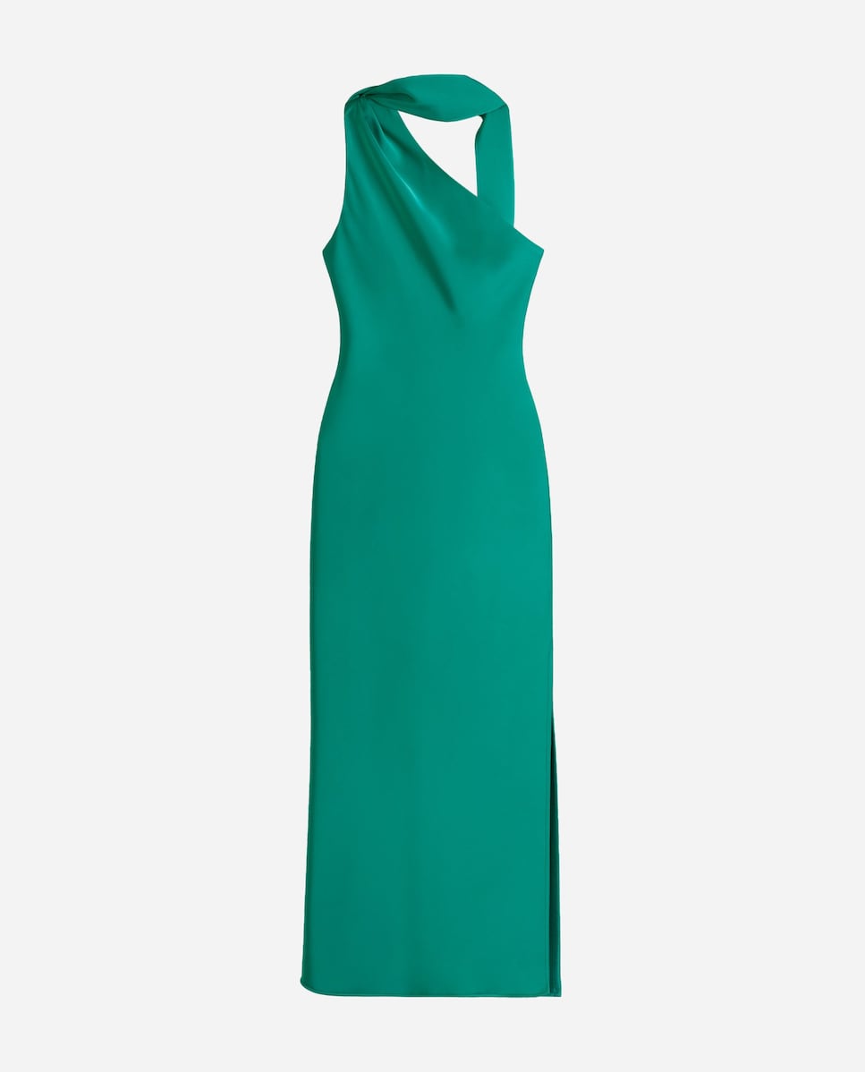 Vestido Midi Assimétrico com Laçada Verde-5