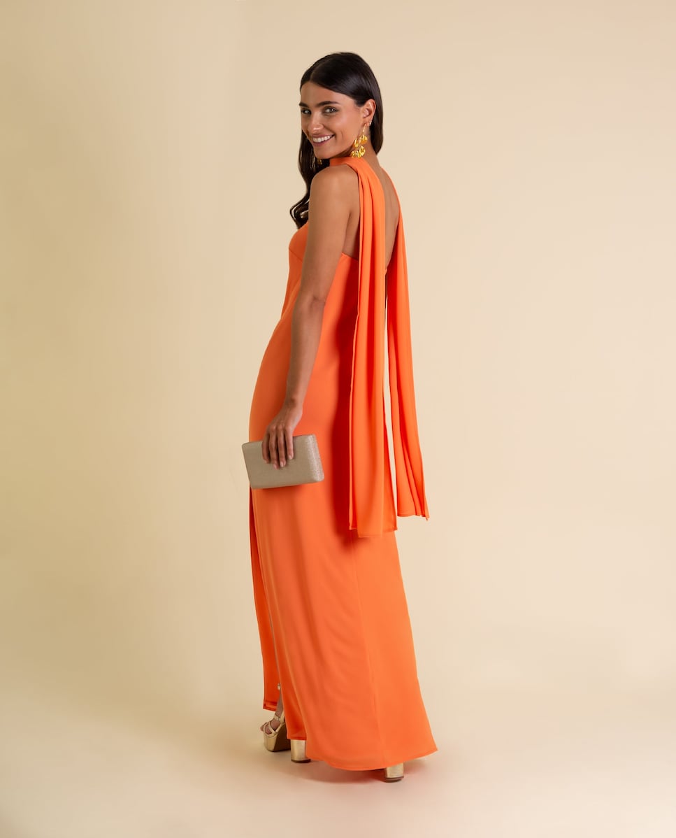 Vestido Palavra de Honra com Écharpe Laranja-3