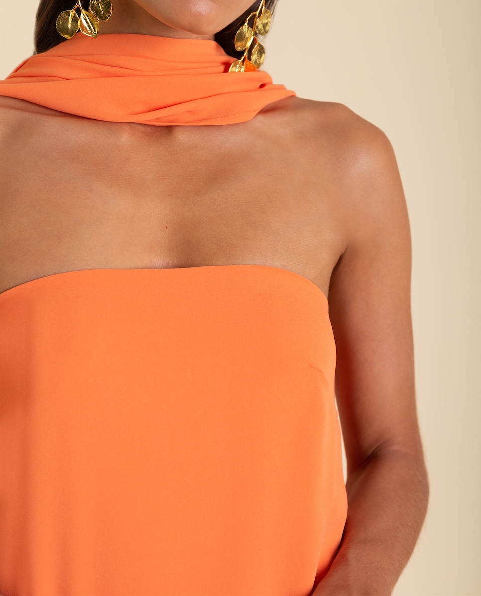 Vestido Palavra de Honra com Écharpe Laranja-4