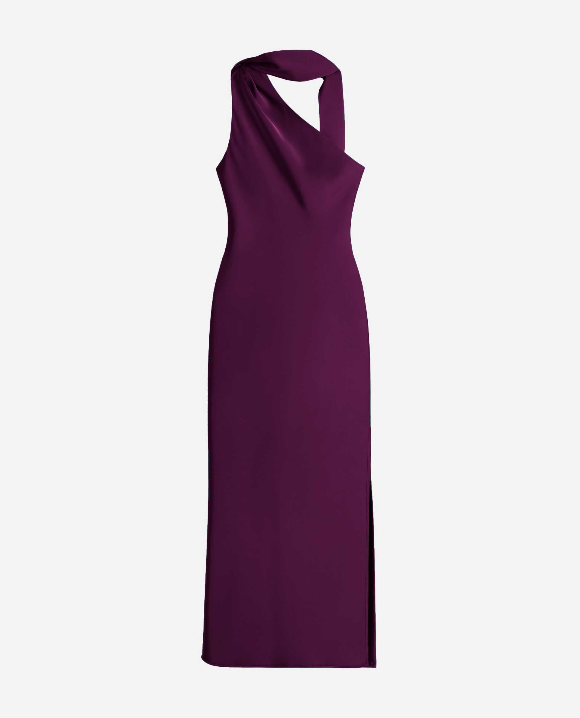 Vestido Midi Acetinado com Decote Assimétrico e Laçada Roxo-5