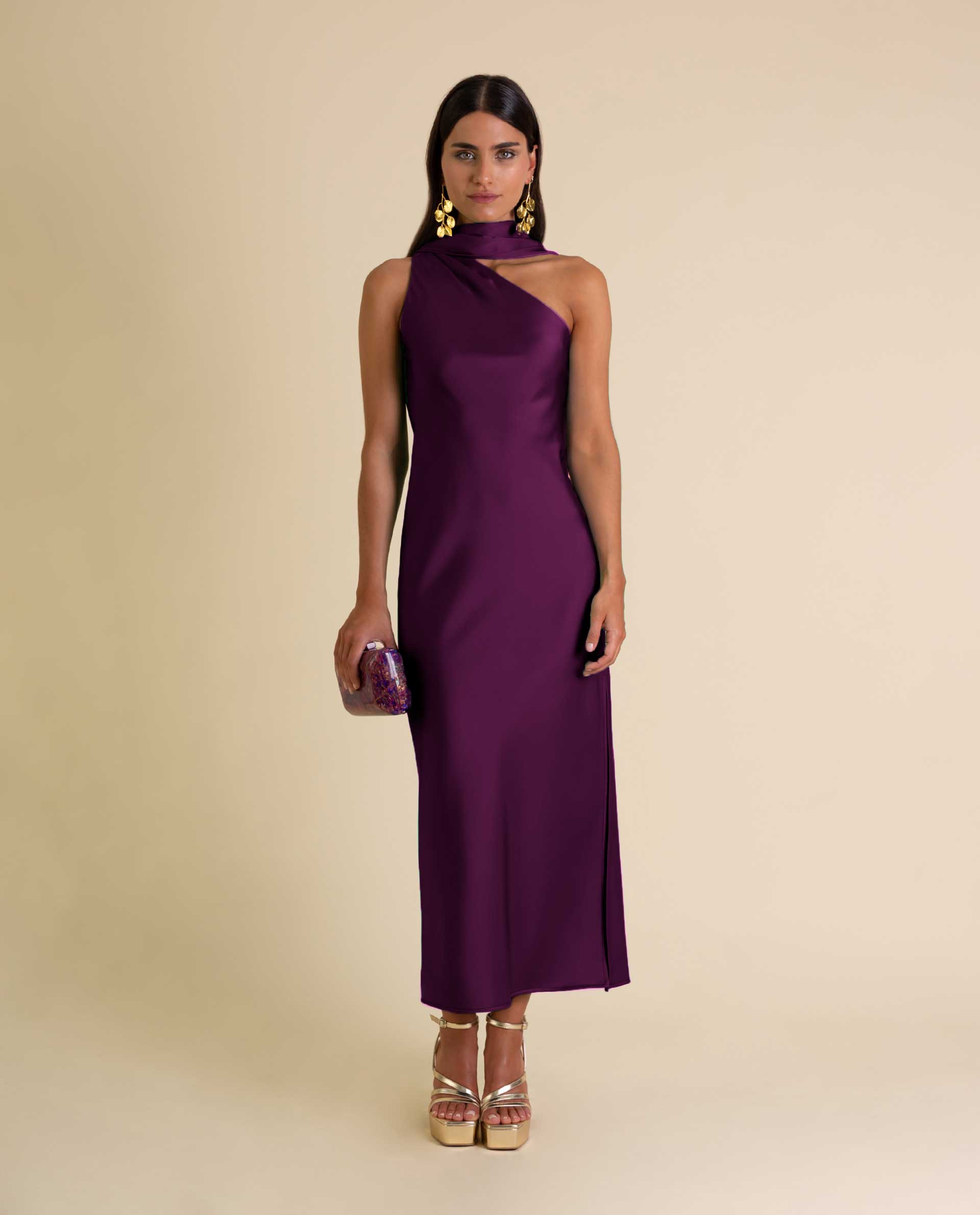 Imagem 0 de Vestido Midi Assimétrico com Laçada