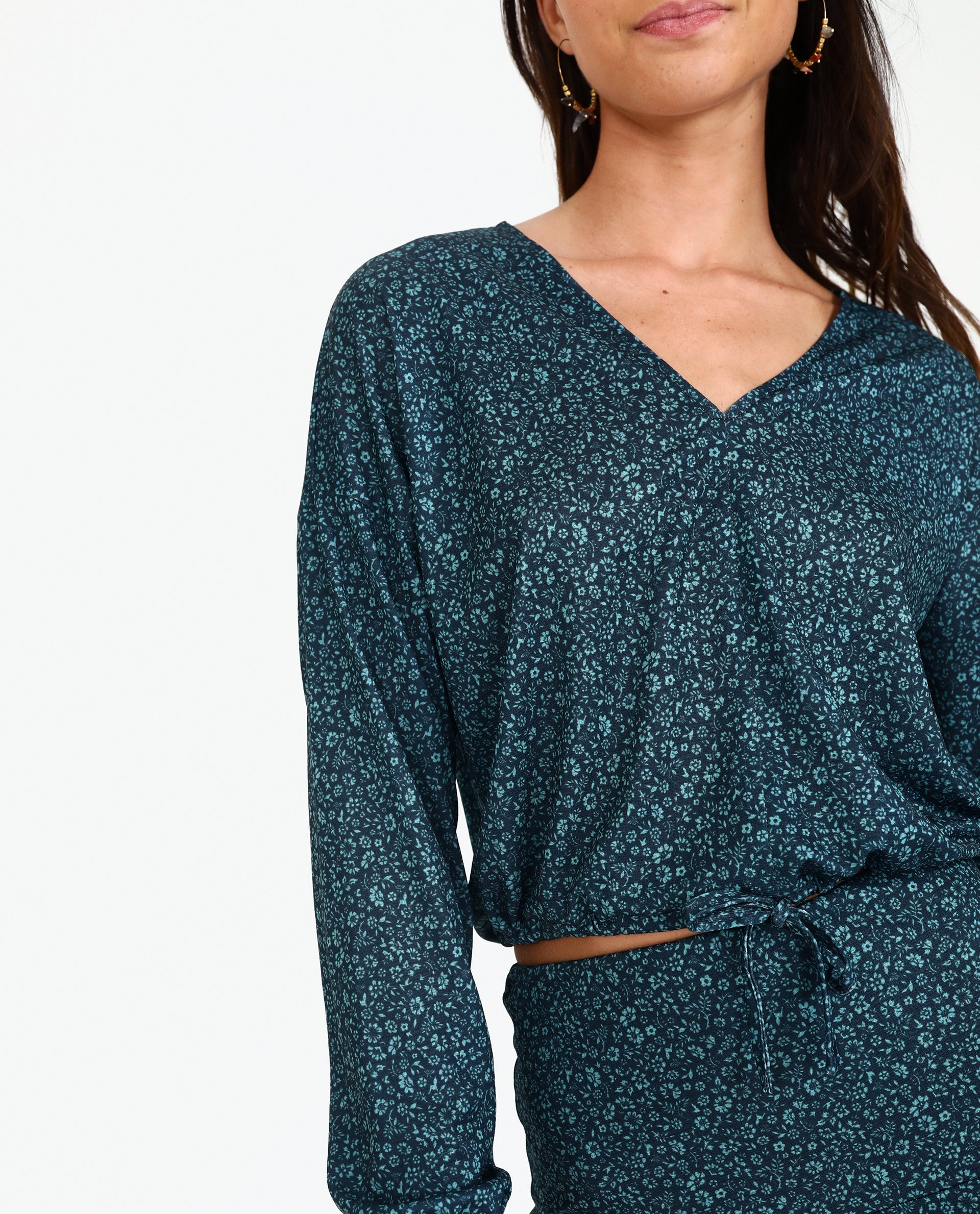 Blusa Estampada de Manga Comprida Preto-3