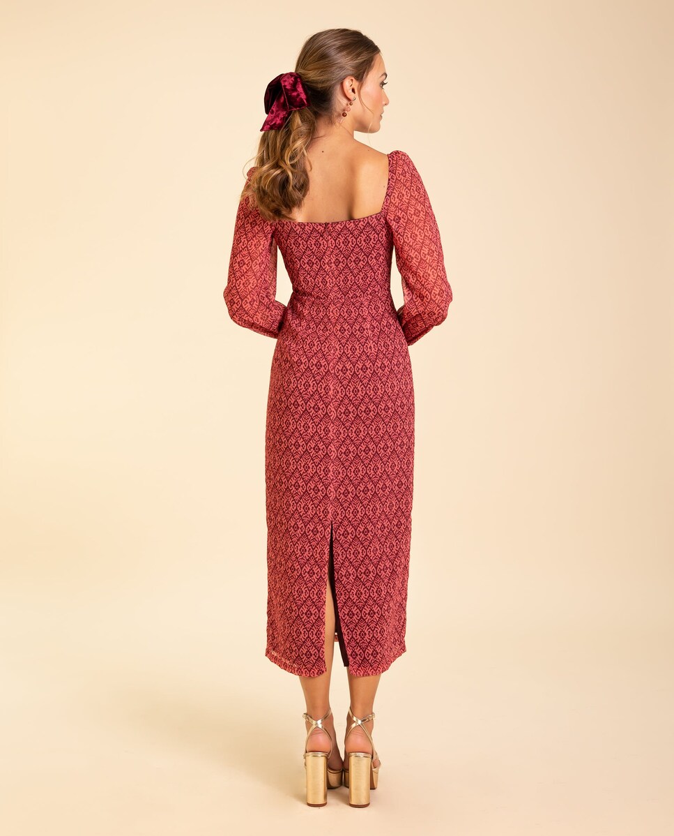 Vestido Midi com Manga Comprida Rosa-3