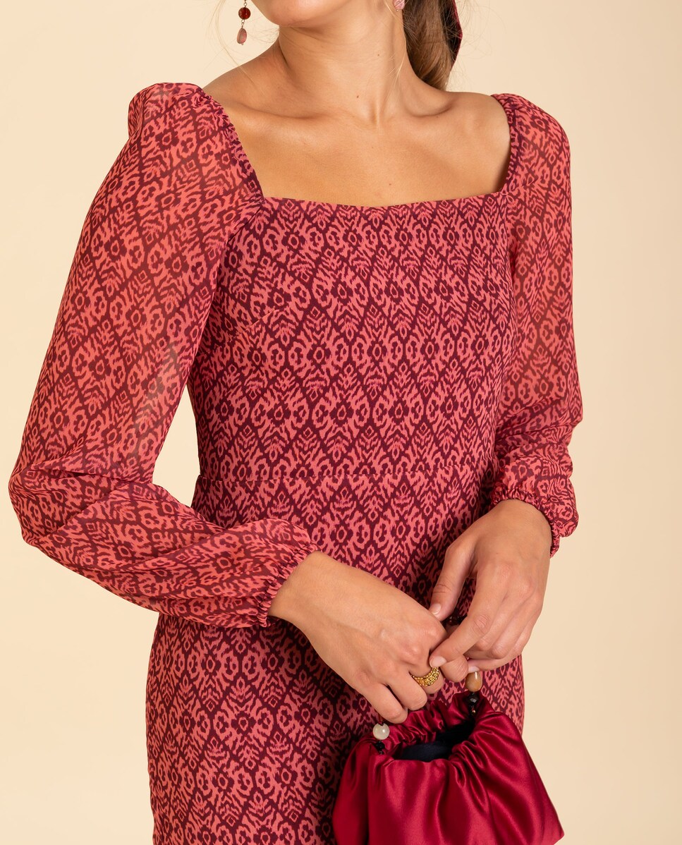 Vestido Midi com Manga Comprida Rosa-4