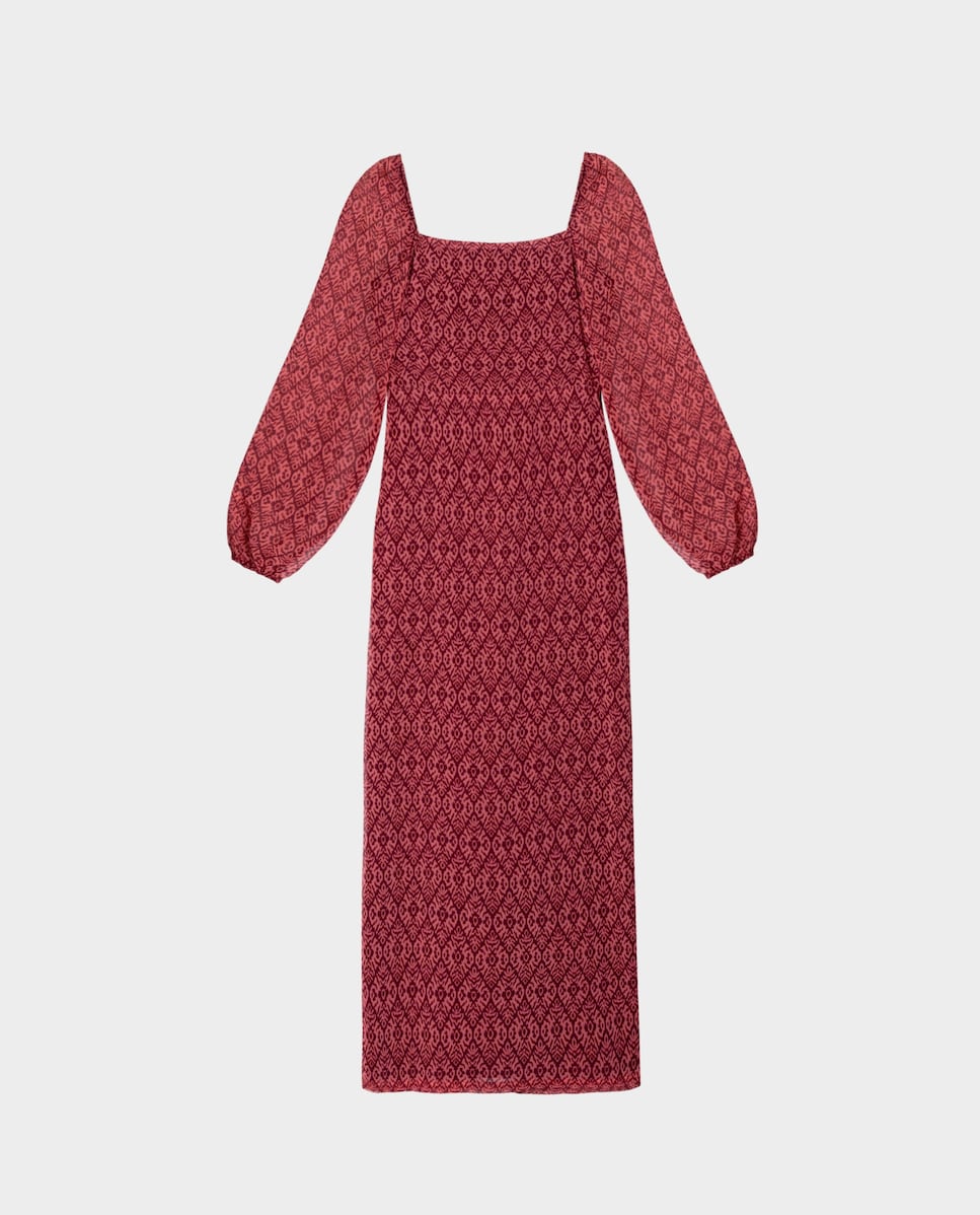 Vestido Midi com Manga Comprida Rosa-5