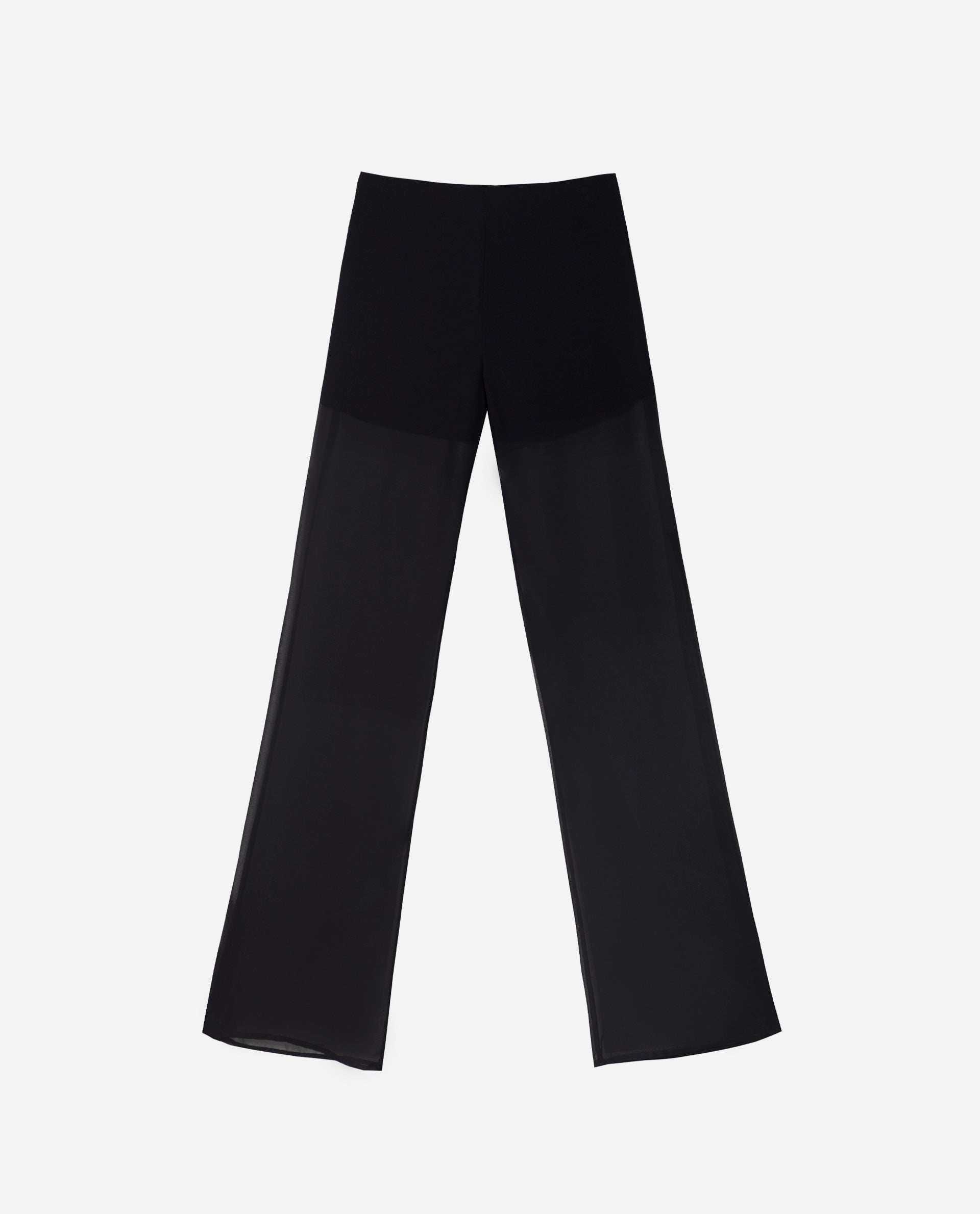 Calças Largas de Cintura Subida com Transparência Preto-6