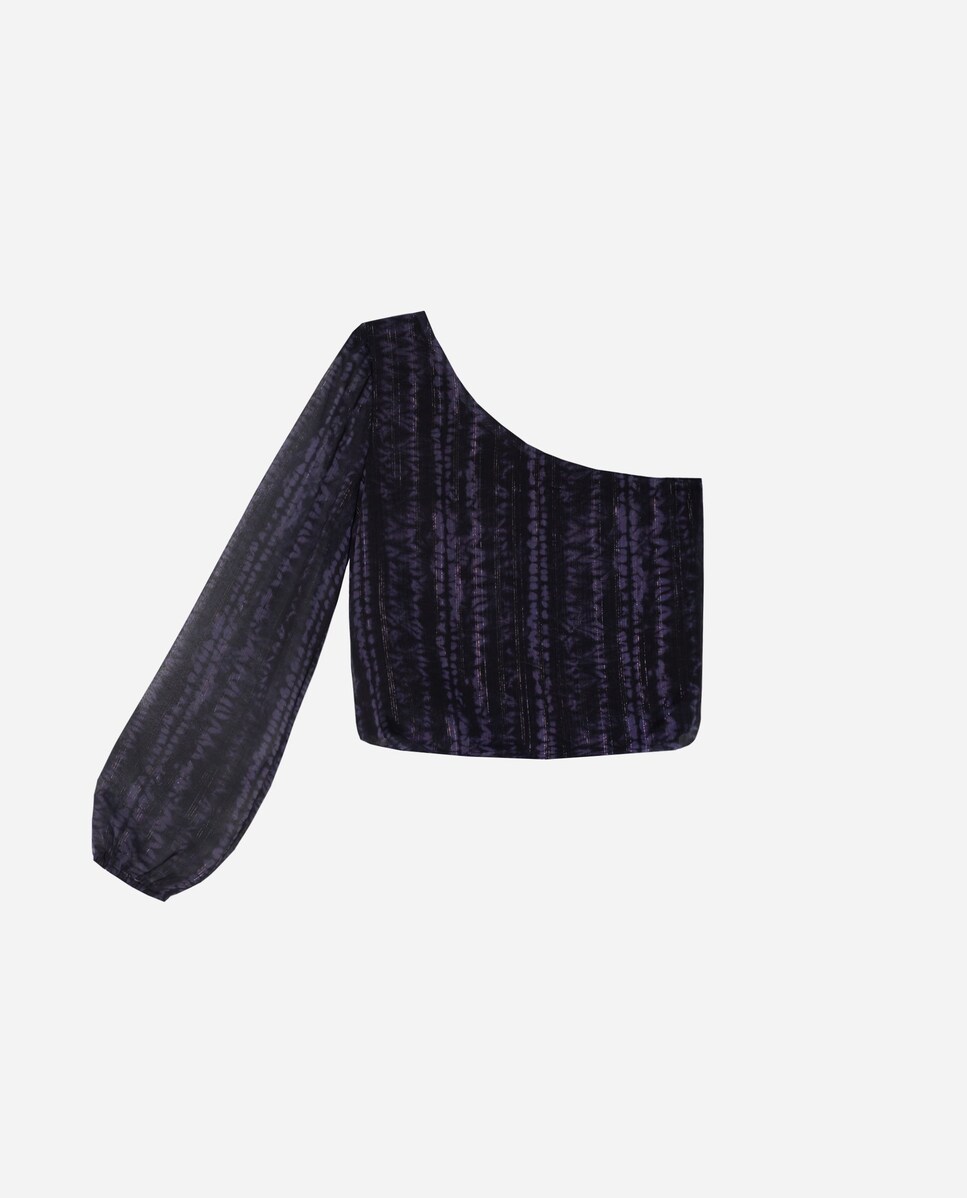 Blusa Assimétrica com Efeito Brilhante Preto-6