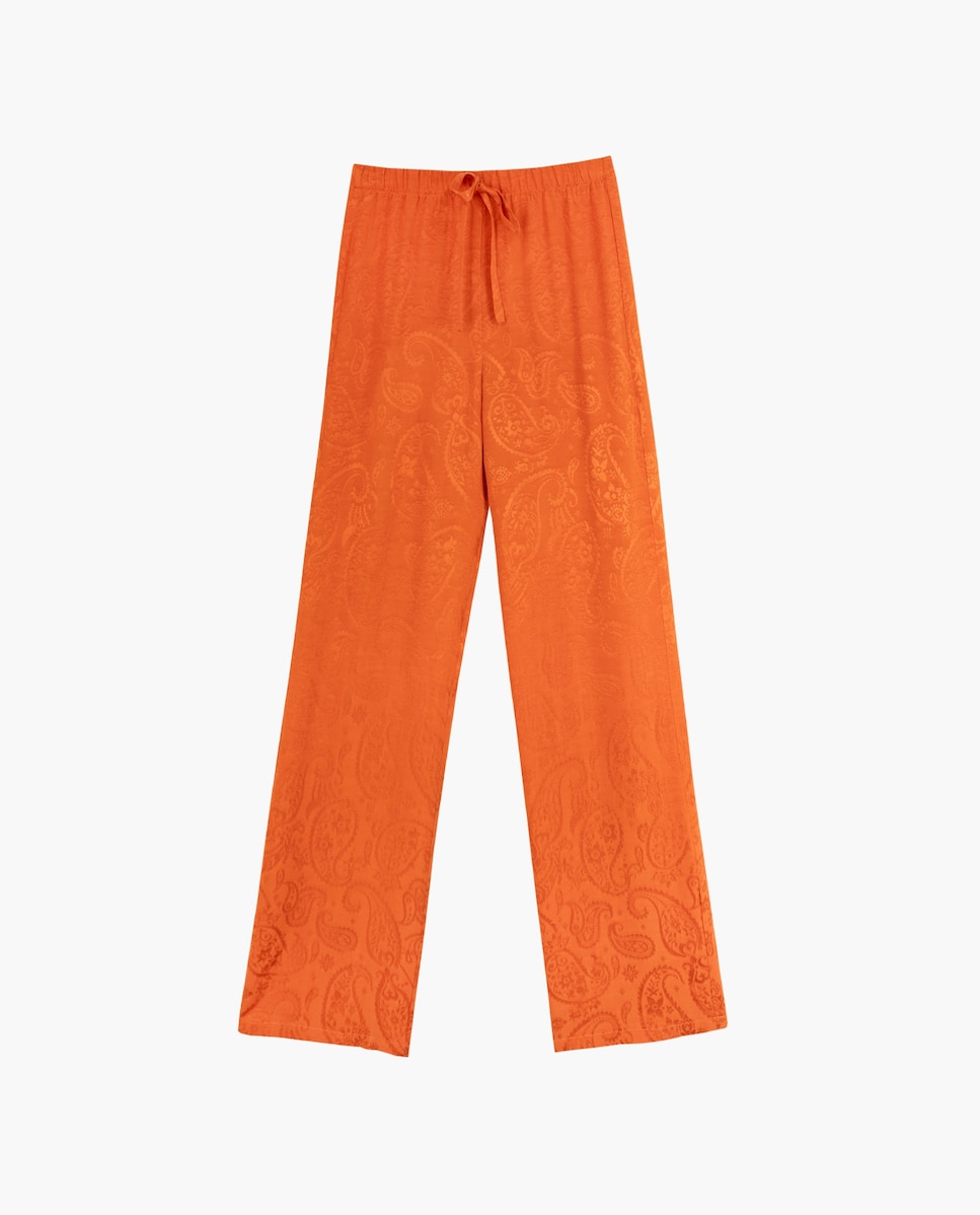 Calças de Corte a Direito com Cintura Elástica Laranja-6
