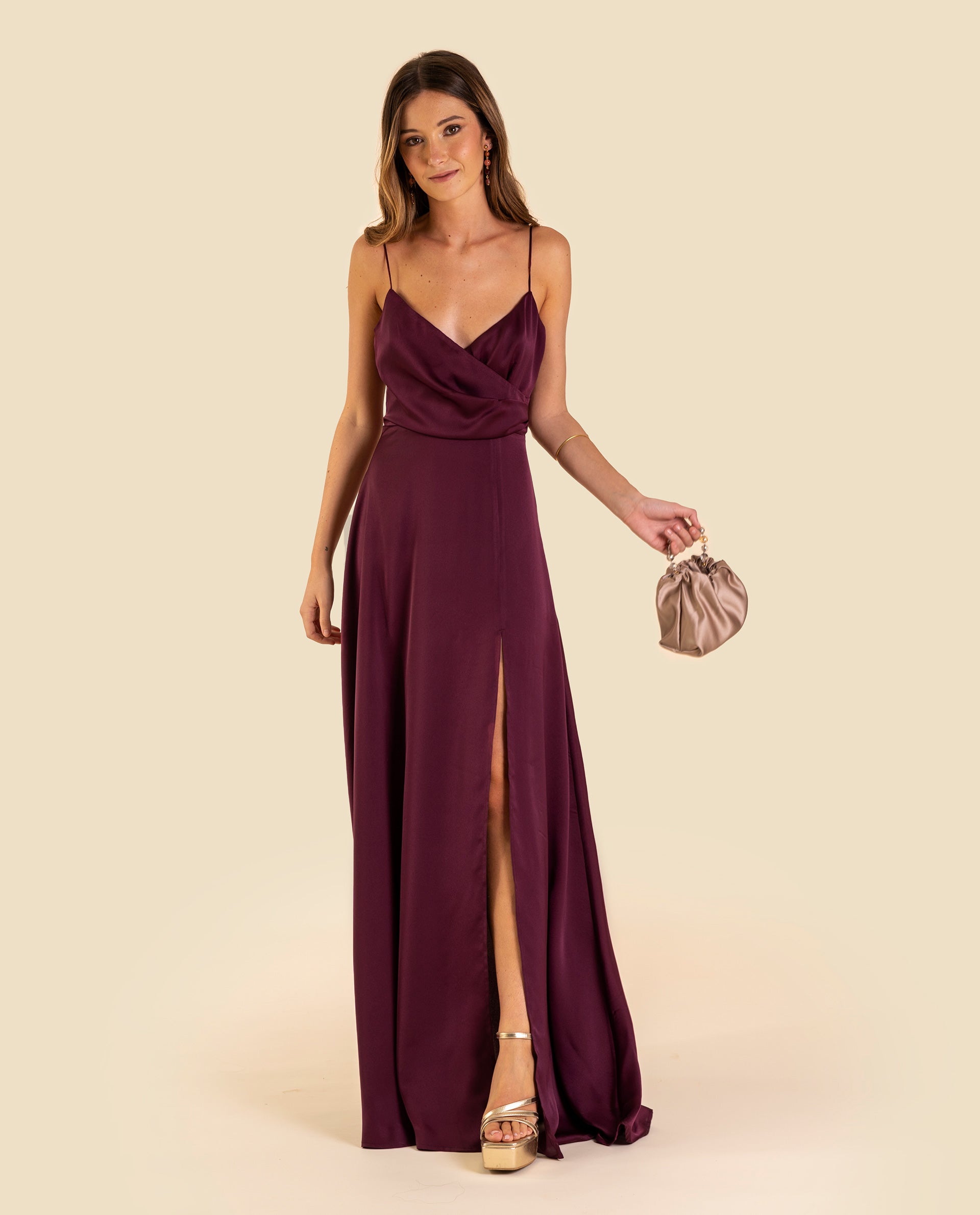 Vestido Comprido Princesa de Alças Bordeaux-1