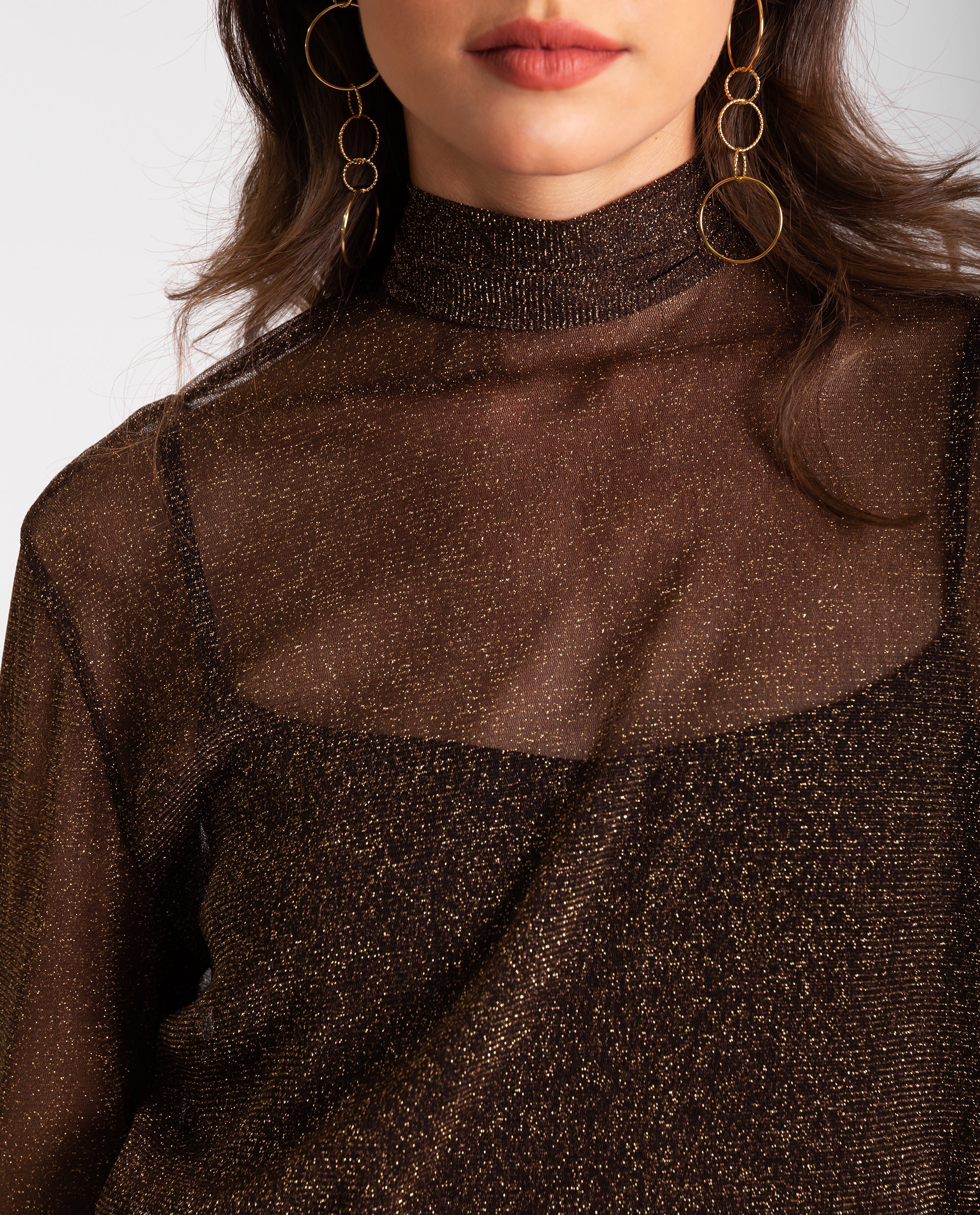 Vestido Curto com Efeito Brilhante Transparente Ouro-4