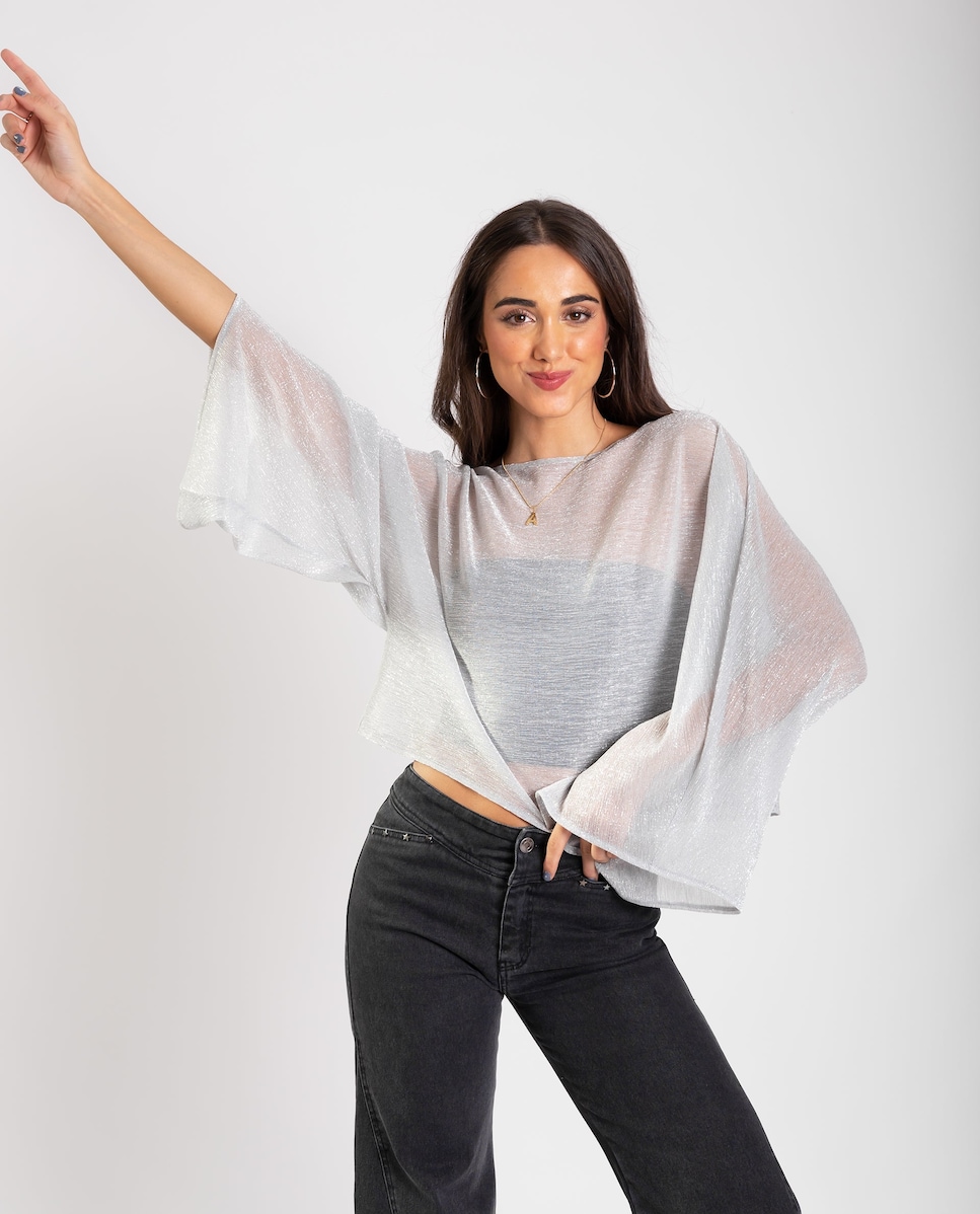 Camisola Semitransparente com Brilho Prata-1