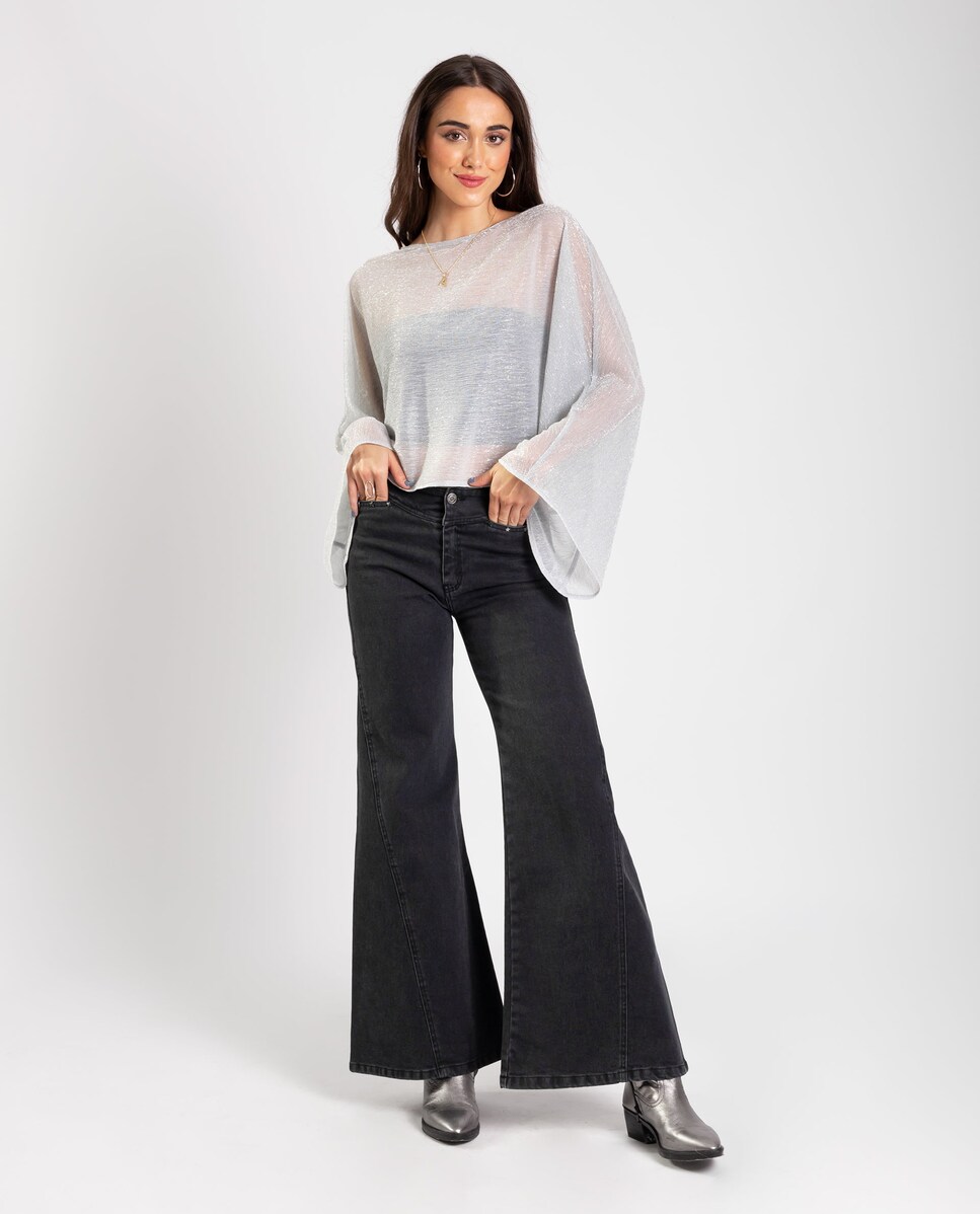 Camisola Semitransparente com Brilho Prata-4