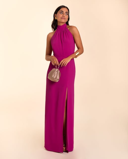Imagem 0 de Vestido Comprido com Abertura e Gola Halter