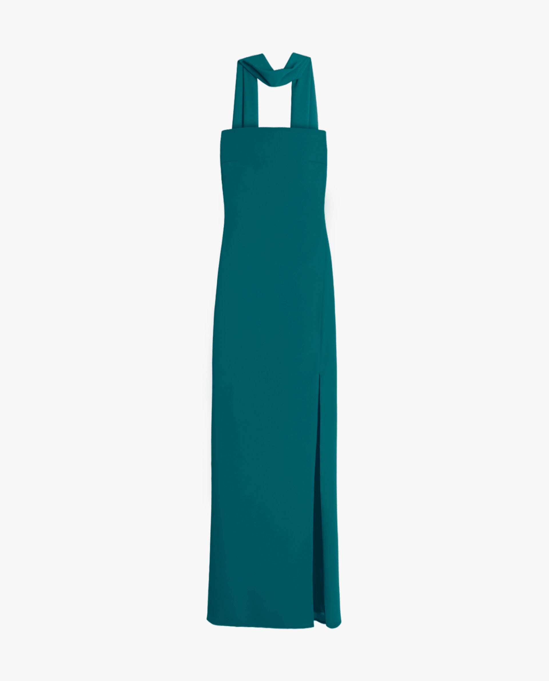 Vestido Comprido Cai-cai com Écharpe Azul-oceano-6