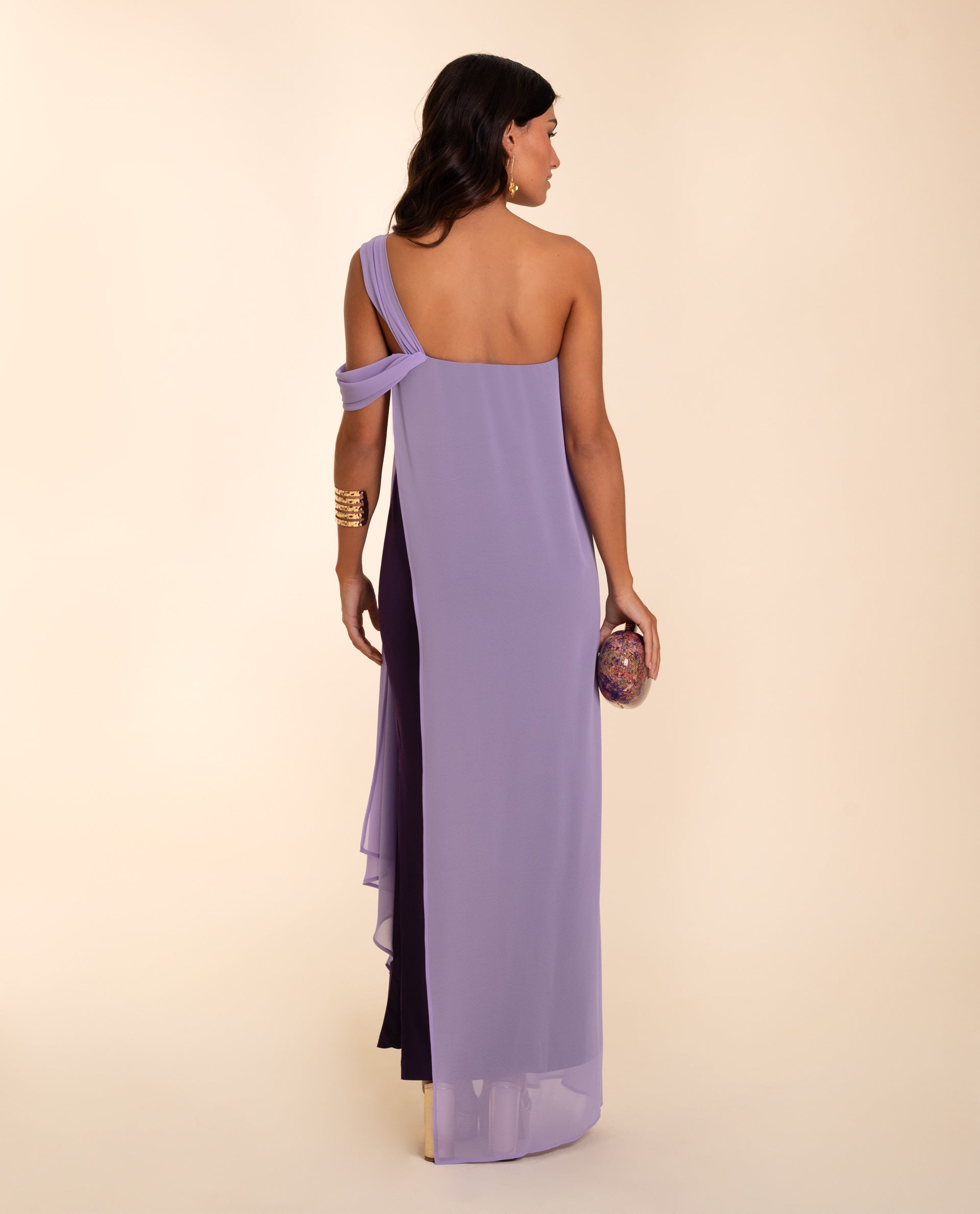 Vestido Decote Bardot com Capa Púrpura-4