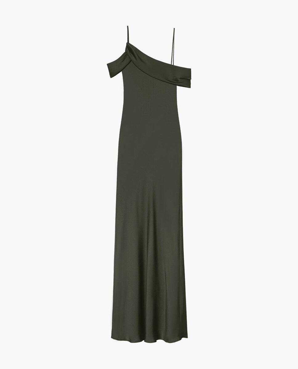 Vestido Comprido com Decote Drapeado Verde-escuro-6