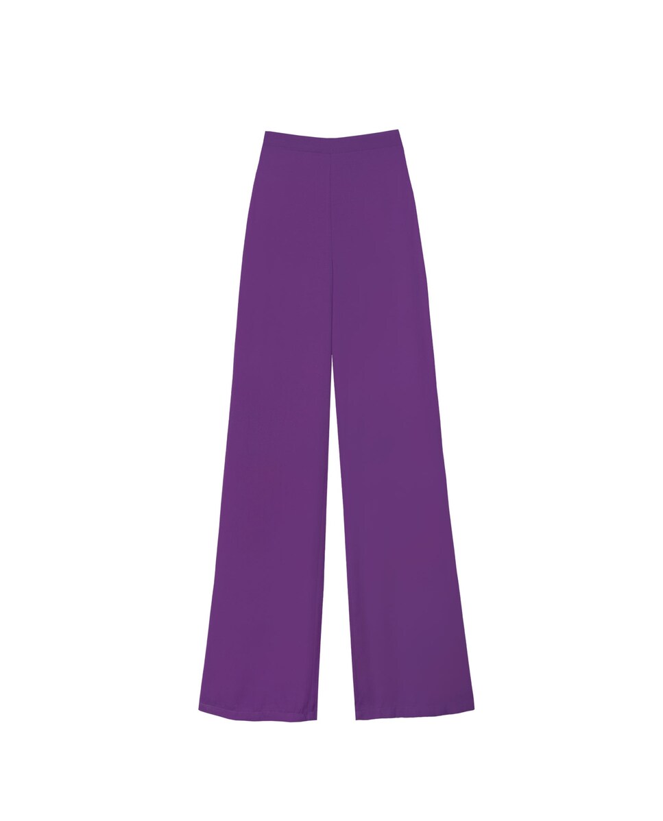 Calças à Boca de Sino Forradas com Cintura Elástica Roxo-6
