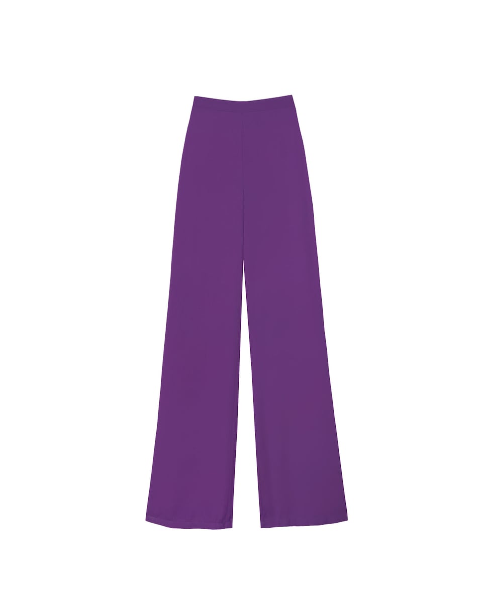 Calças à Boca de Sino Forradas com Cintura Elástica Roxo-6
