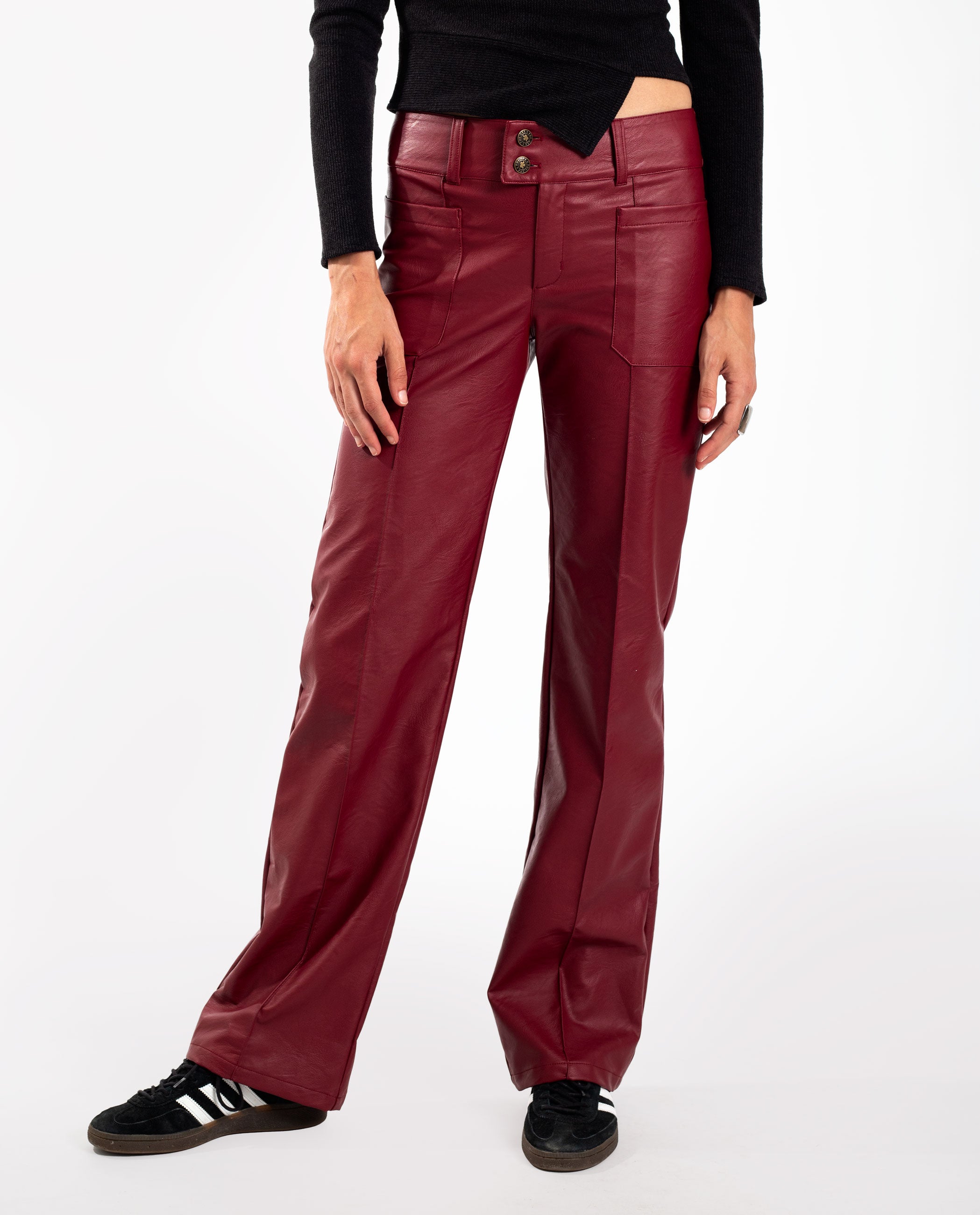 Calças com Corte a Direito Oversize de Polipele Vermelho-3