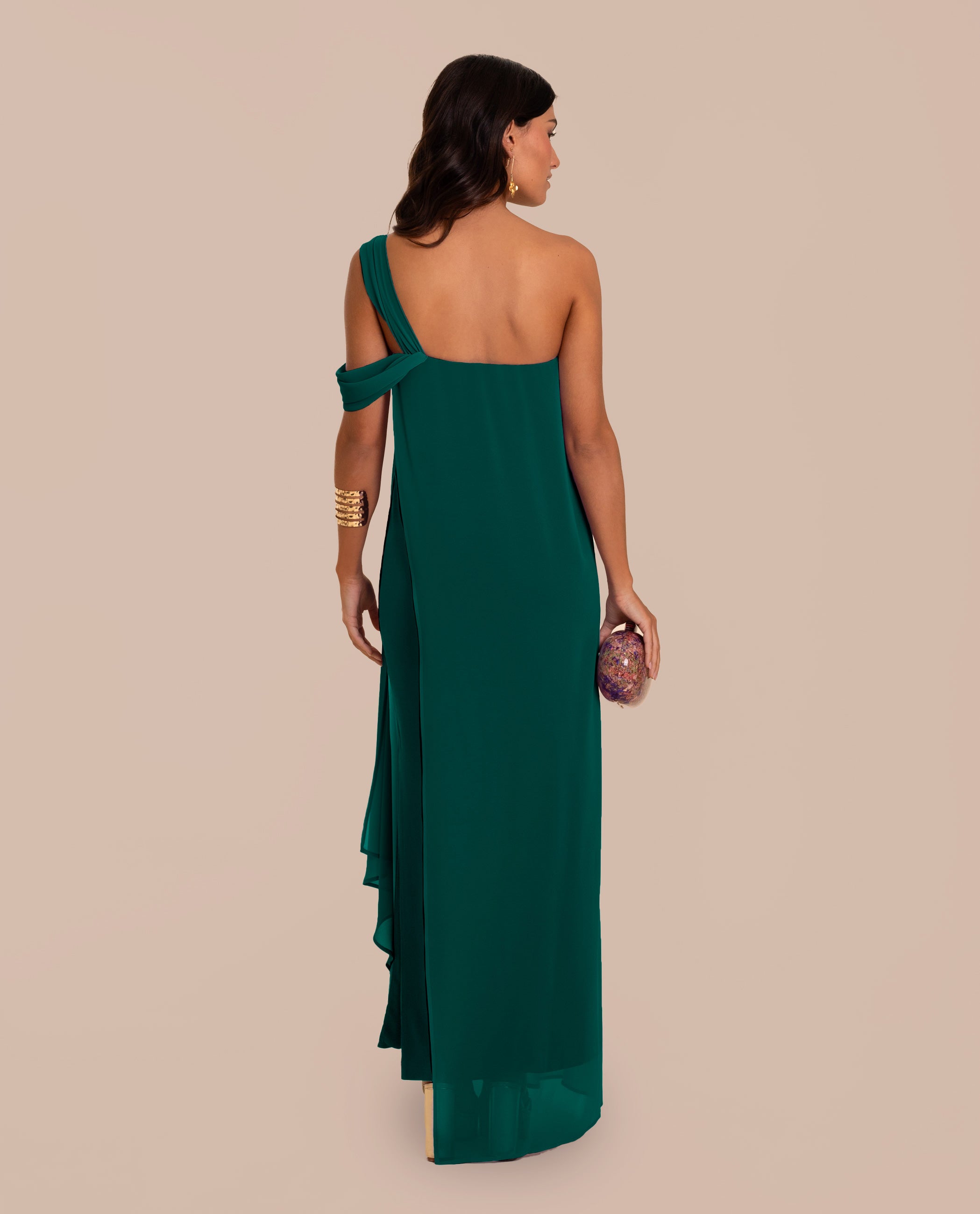 Vestido Midi de Decote Bardot com Capa Verde-4