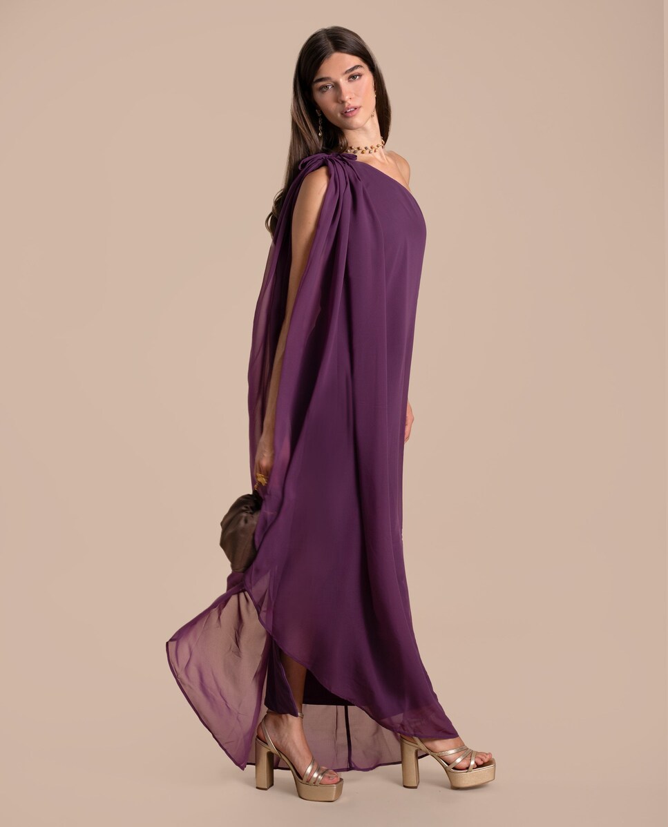 Vestido Comprido com Capa Assimétrico Roxo-3