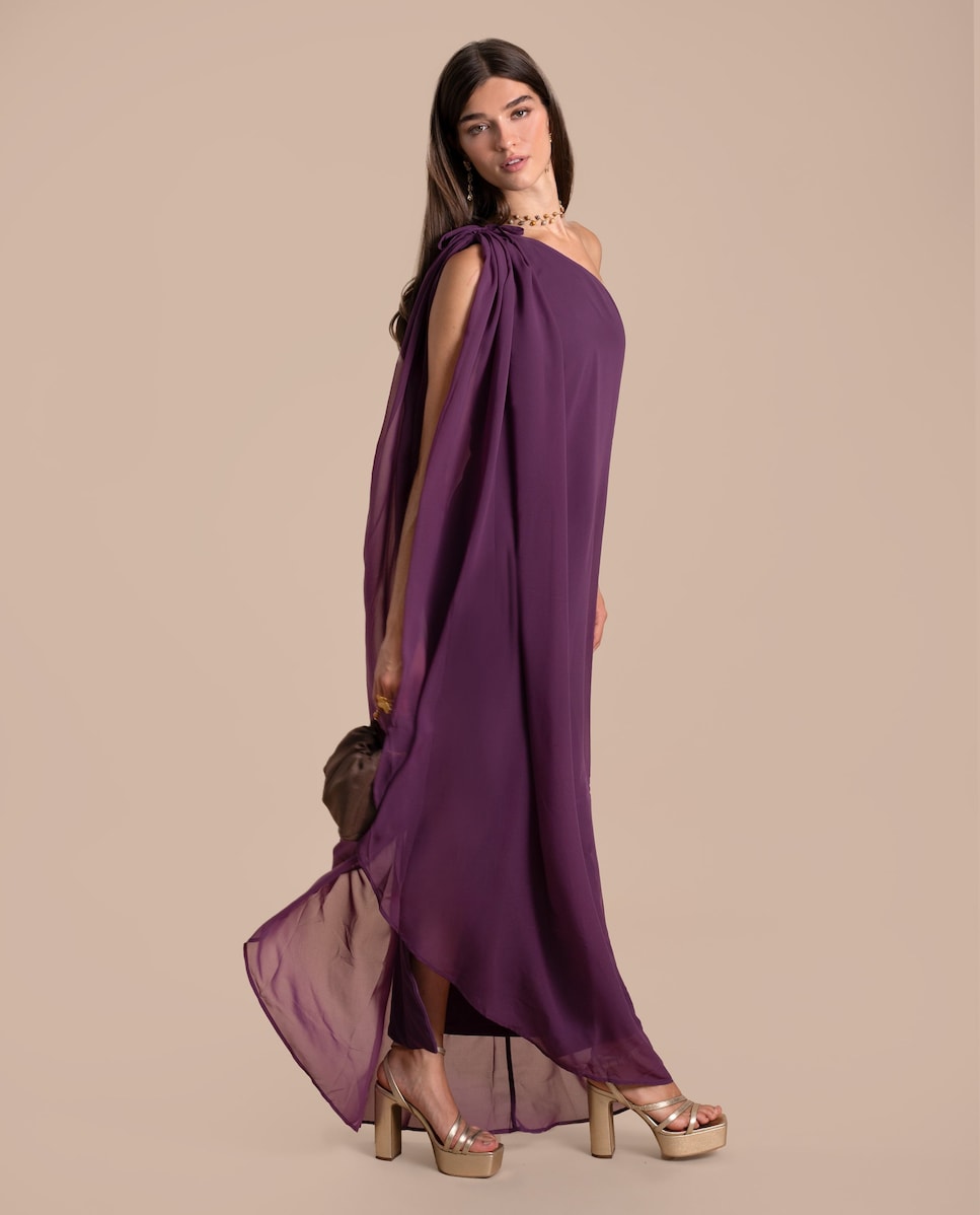 Vestido Comprido com Capa Assimétrico Roxo-3