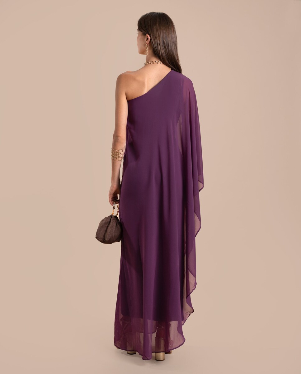 Vestido Comprido com Capa Assimétrico Roxo-4