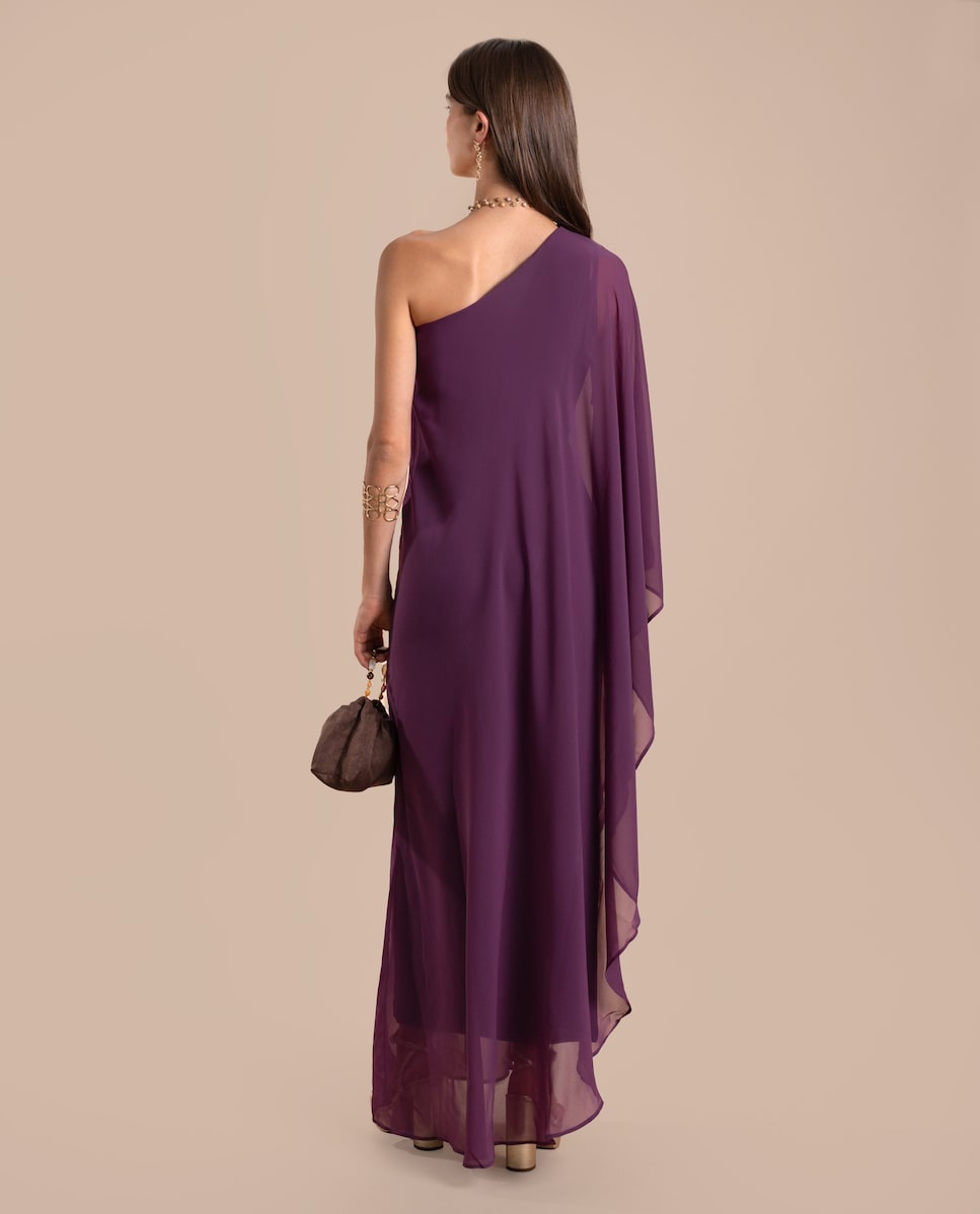 Vestido Comprido com Capa Assimétrico Roxo-4