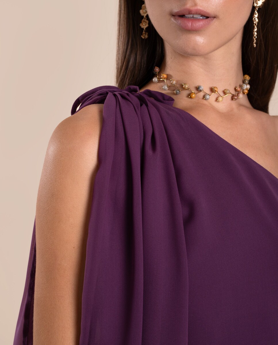 Vestido Comprido com Capa Assimétrico Roxo-5