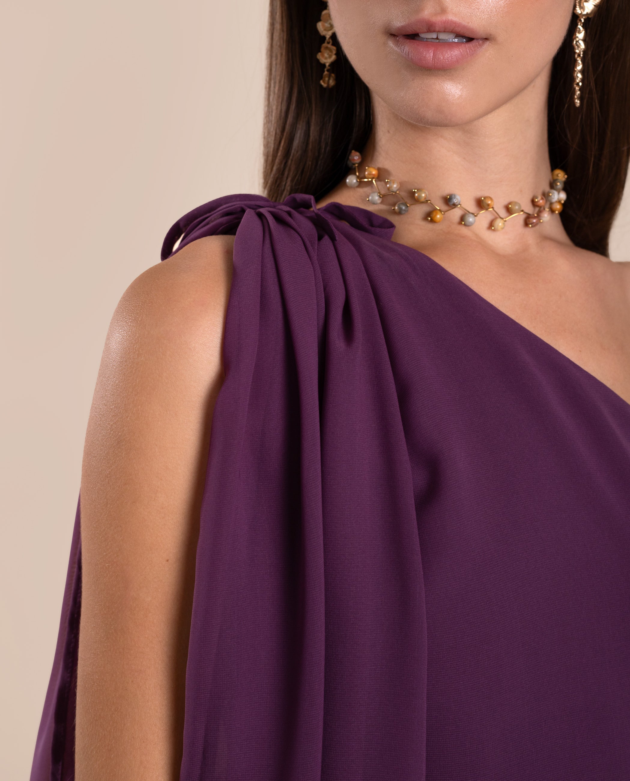 Vestido Comprido com Capa Assimétrico Roxo-5